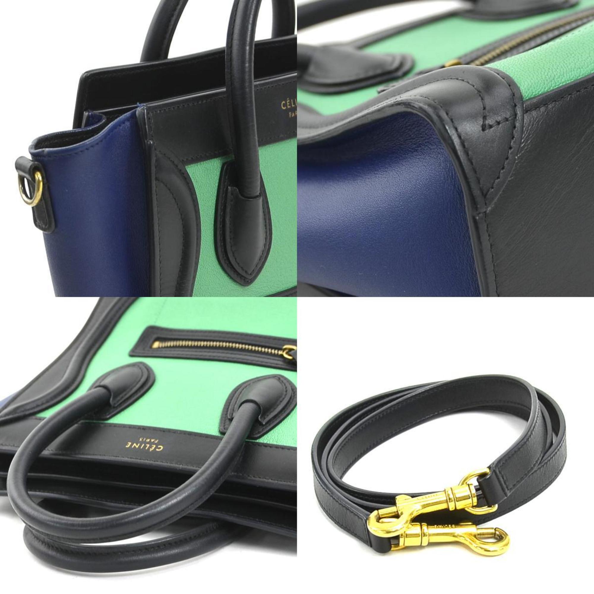 Celine Black Blue Green Leather Handbag Shoulder Bag (Pre-Owned)