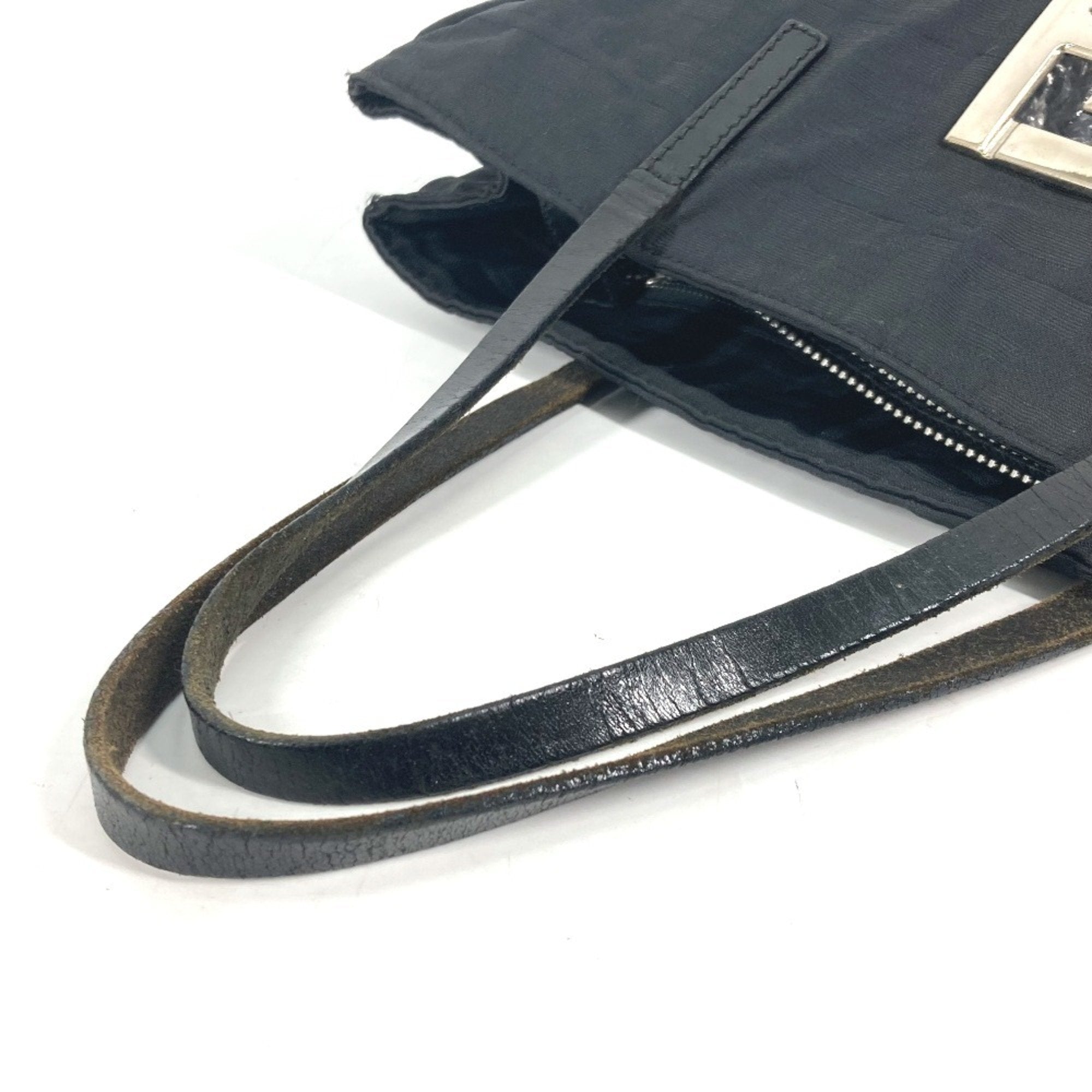 Fendi Zucca Black Nylon Leather Handbag Tote Bag (Pre-Owned)