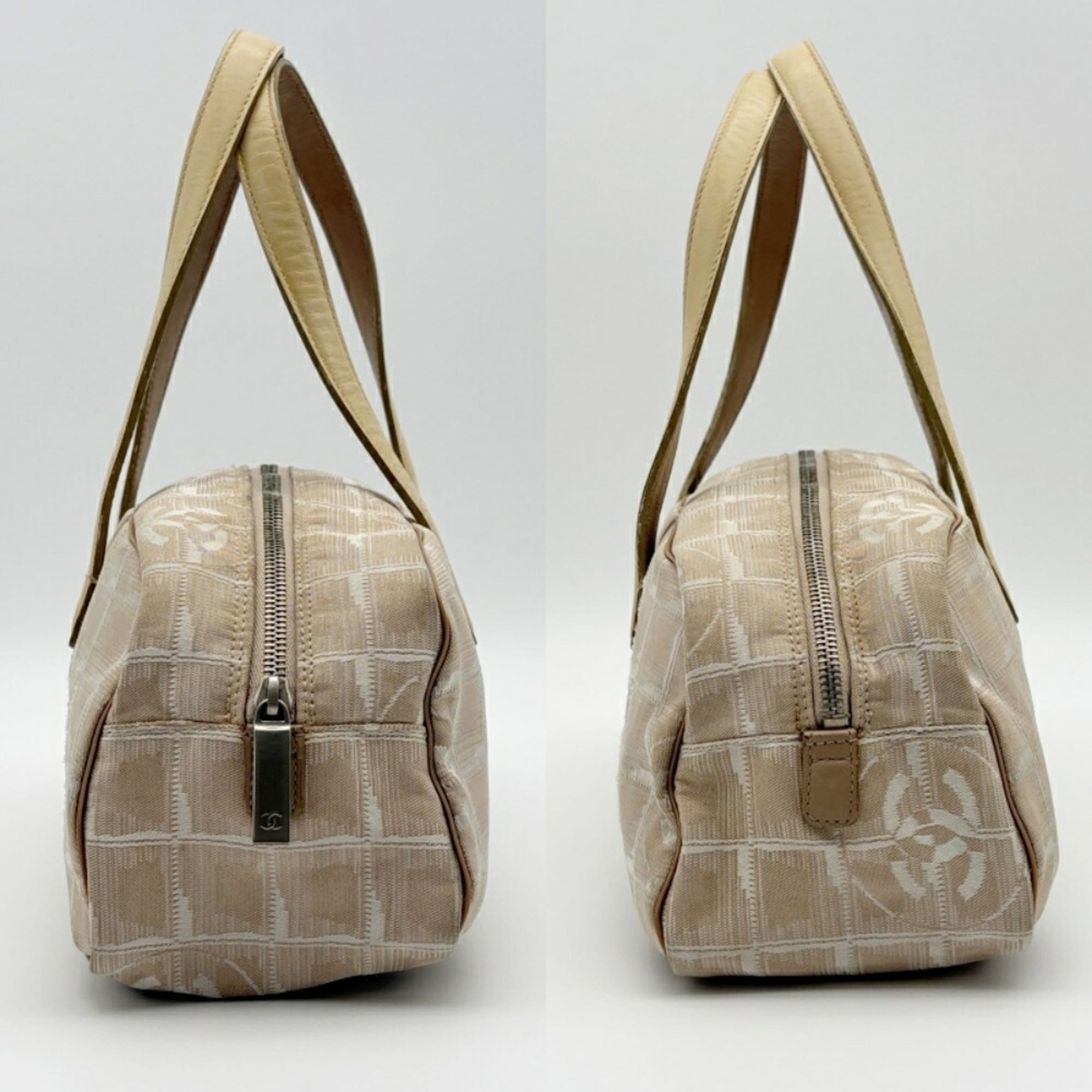 Chanel New Travel Line Beige Nylon Jacquard Leather Boston Bag (Pre-Owned)