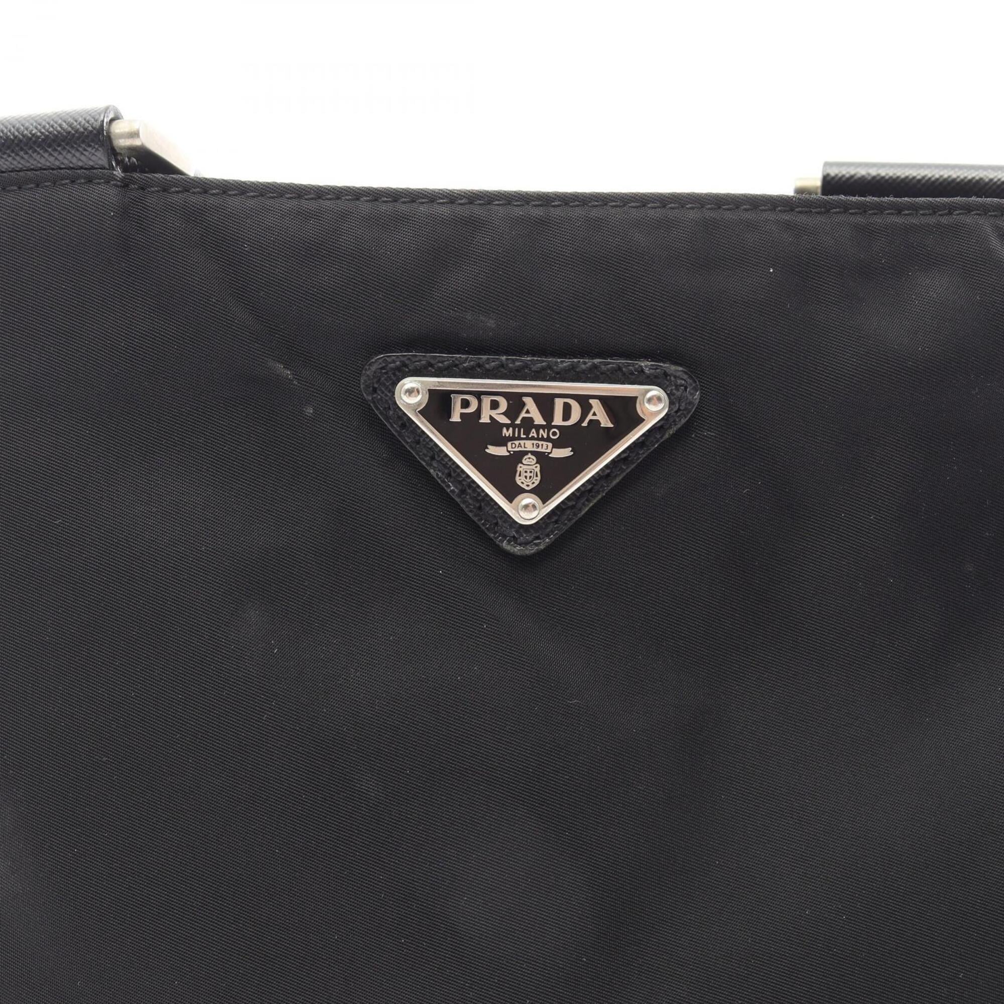 Prada Black Nylon Leather Handbag Shoulder Bag (Pre-Owned)