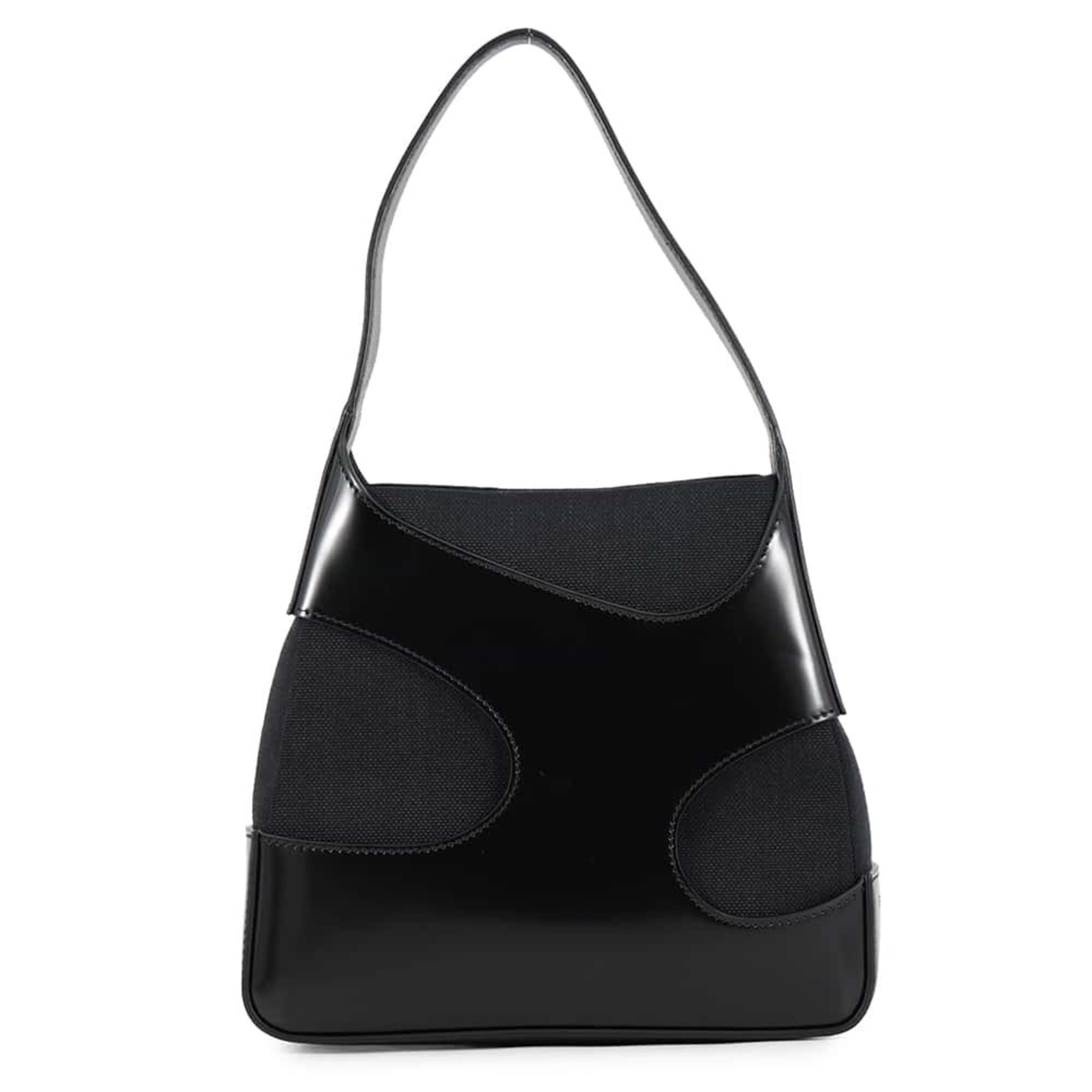Salvatore Ferragamo Black Canvas Patent Leather Handbag (Pre-Owned)