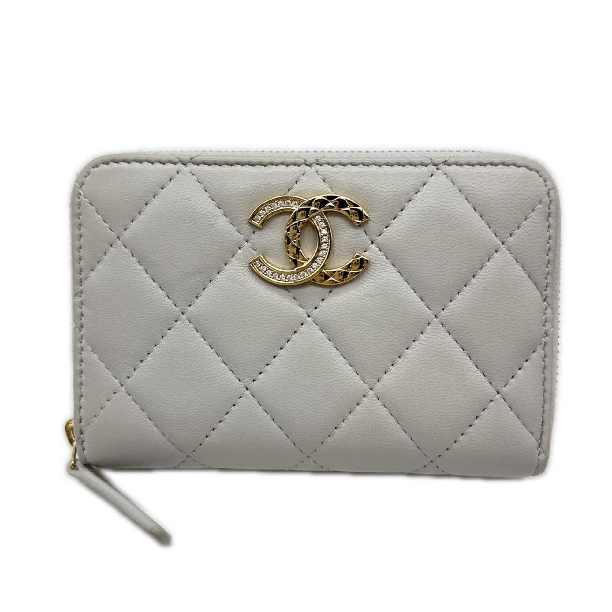 Chanel Gray Leather Coin Purse/Coin Case (Pre-Owned)