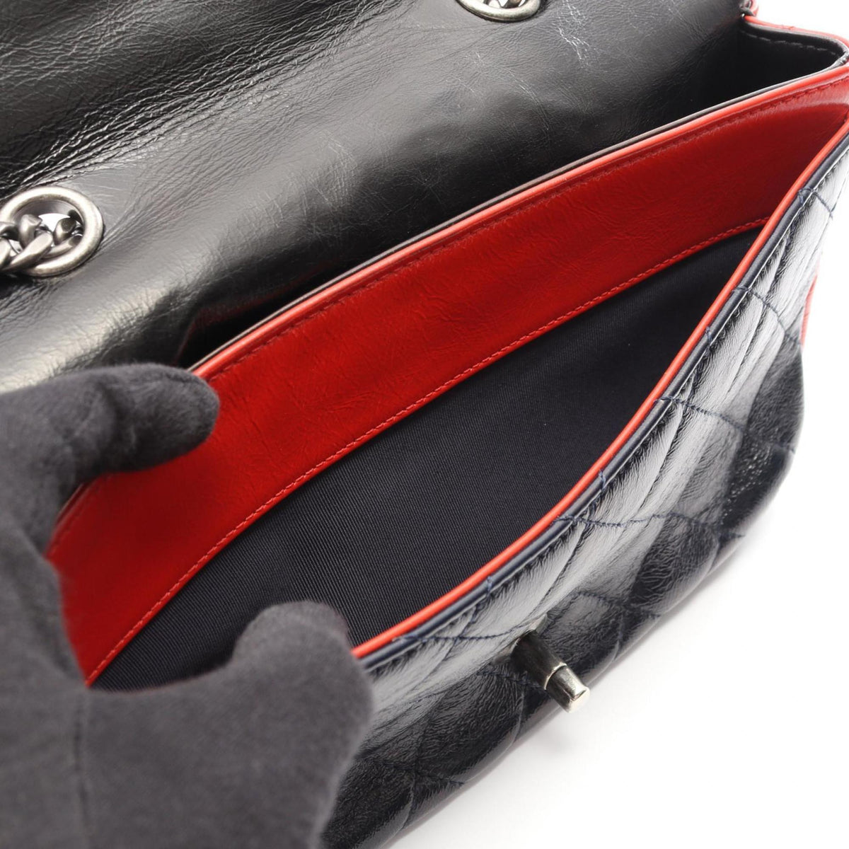 Chanel Black Navy Red Color Leather Shoulder Bag (Pre-Owned)