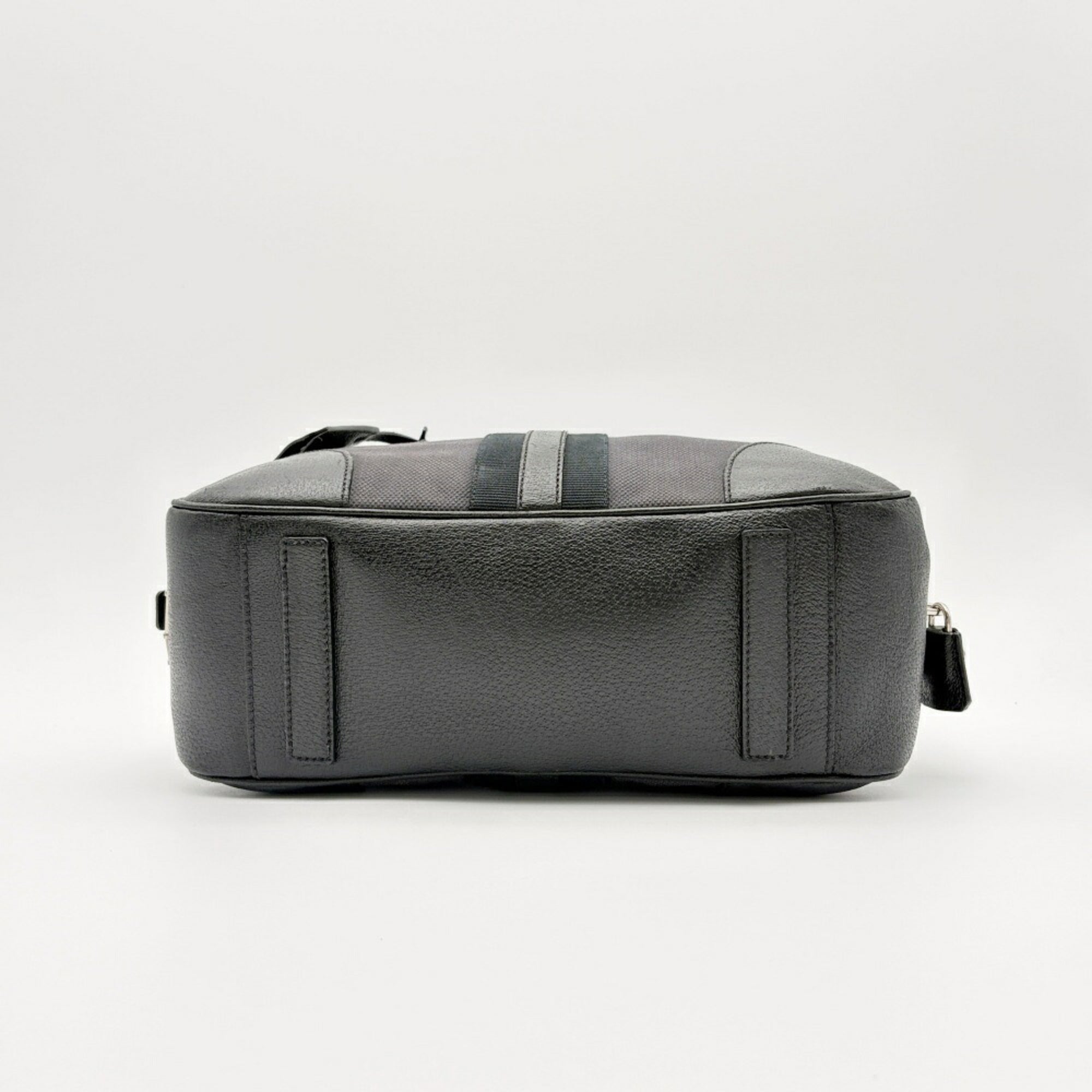 Prada Black Gray Canvas Leather Boston Bag Handbag (Pre-Owned)
