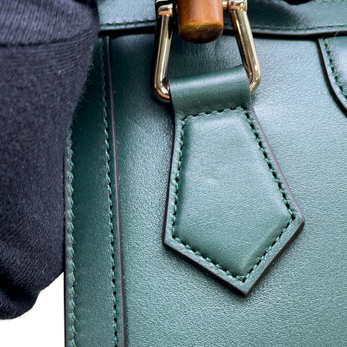 Gucci Bamboo Green Bamboo Leather Handbag Shoulder Bag (Pre-Owned)