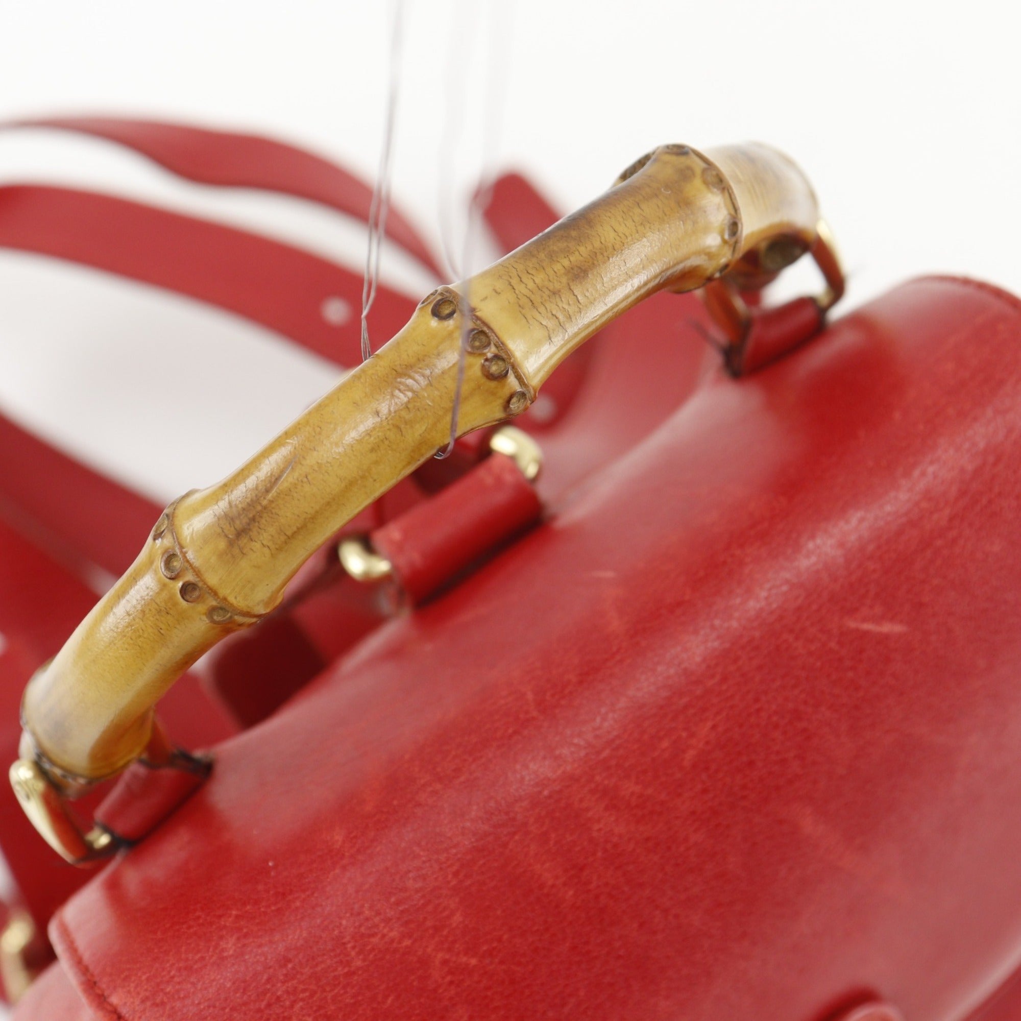 Gucci Bamboo Red Color Leather Backpack (Pre-Owned)