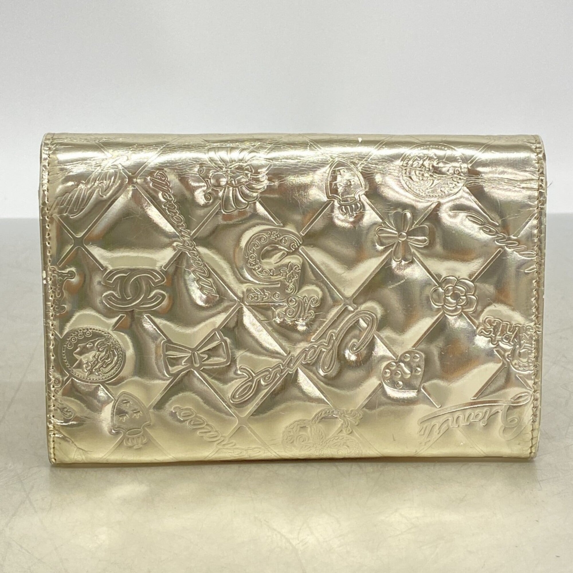 Chanel Champagne Gold Patent Leather Wallet (Bi-Fold) (Pre-Owned)