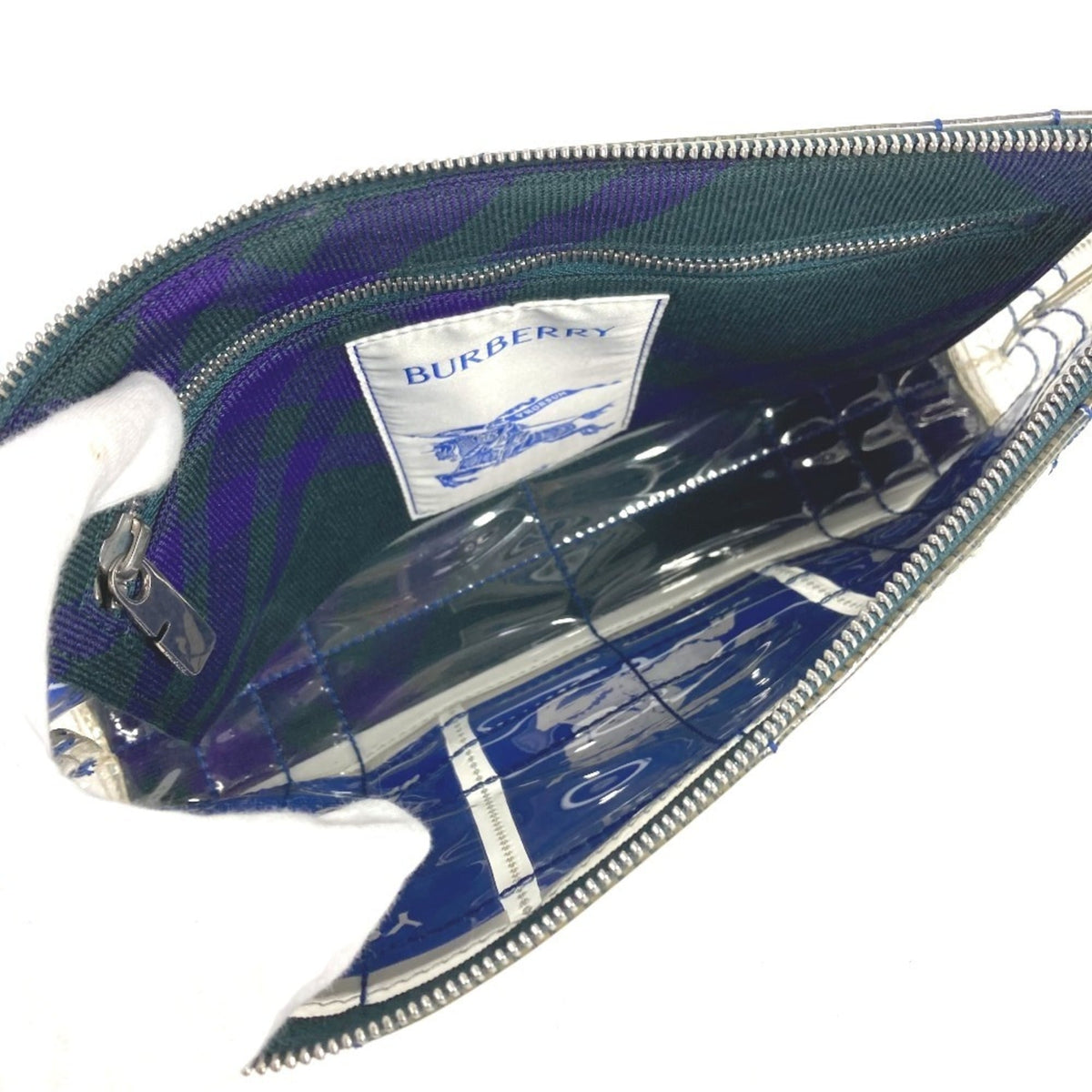 Burberry Blue Clear Vinyl Clutch Bag Handbag Pouch (Pre-Owned)