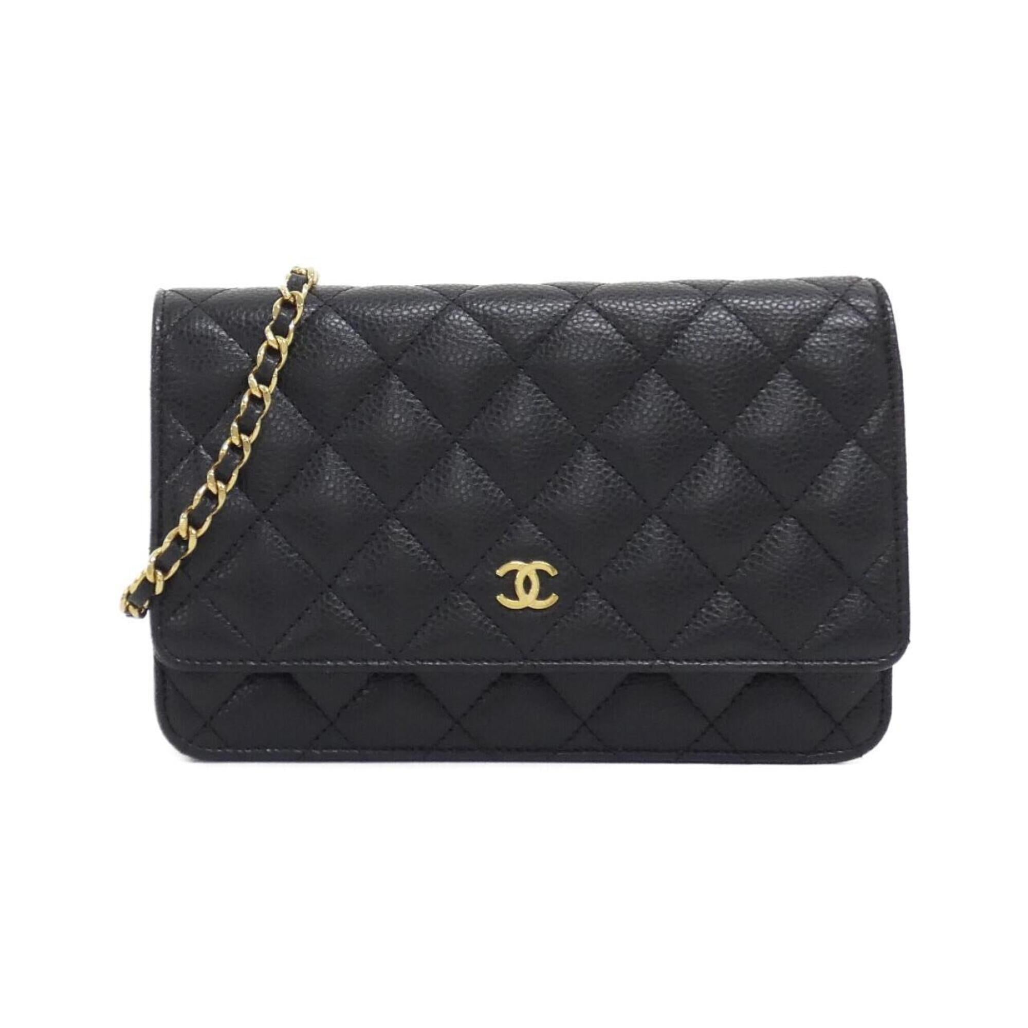 Chanel Black Grained Calfskin Chain/Shoulder Wallet (Pre-Owned)