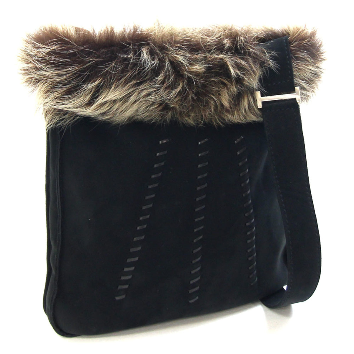 Hermes Black Fur Leather Crossbody Bag Pochette Shoulder Bag (Pre-Owned)