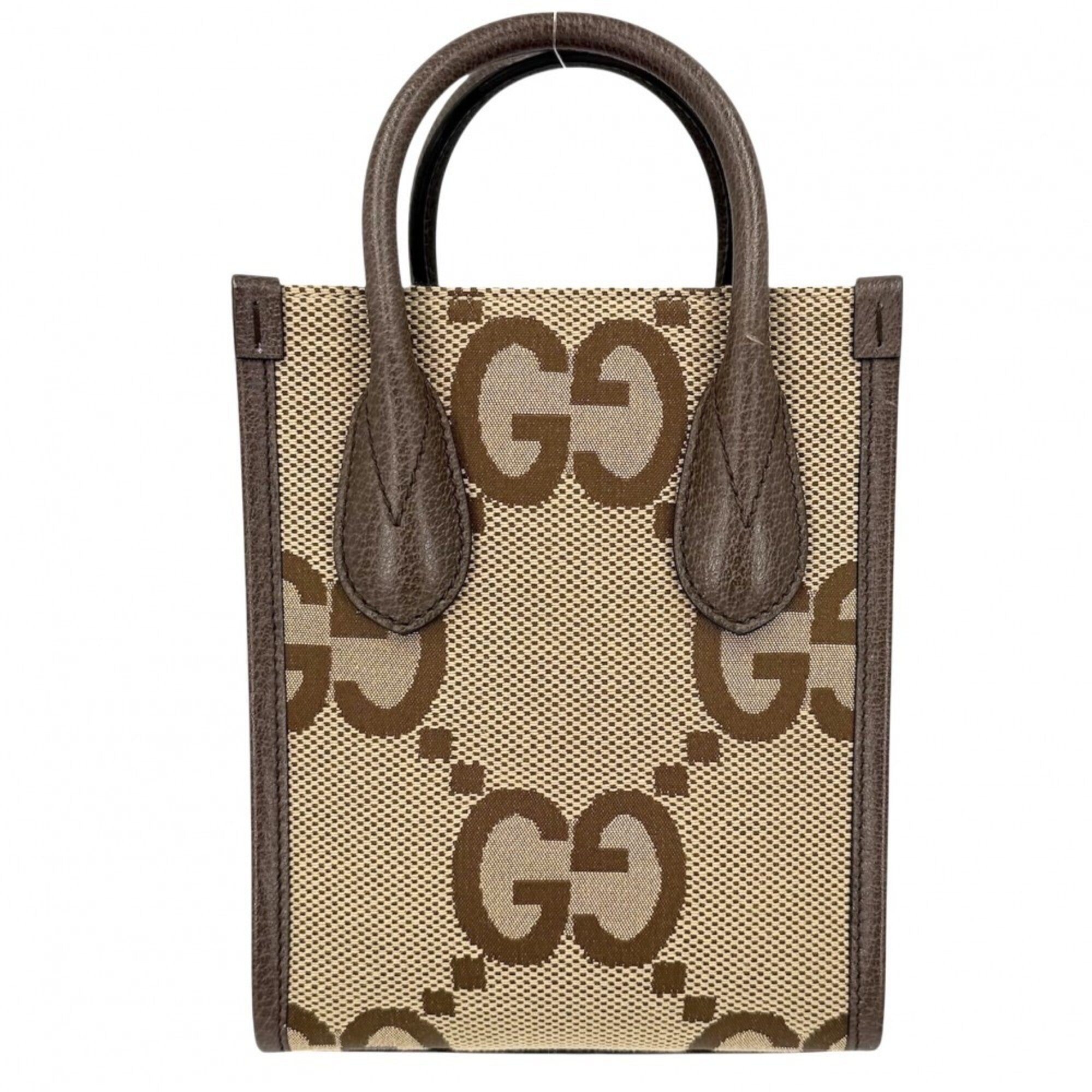 Gucci Beige Brown Gg Canvas Leather Handbag Shoulder Bag (Pre-Owned)
