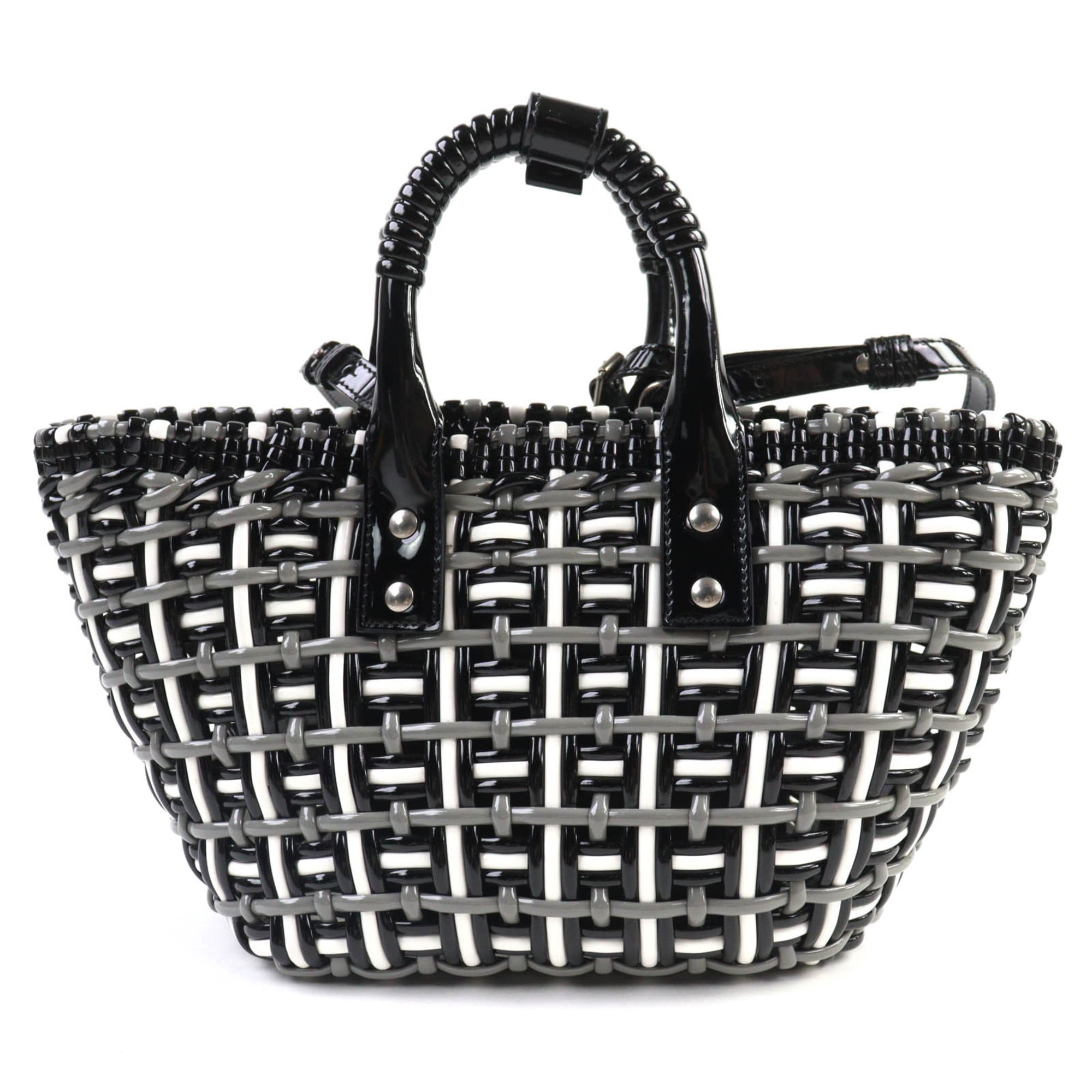 Balenciaga Black Gray White Basket Handbag Shoulder Bag (Pre-Owned)