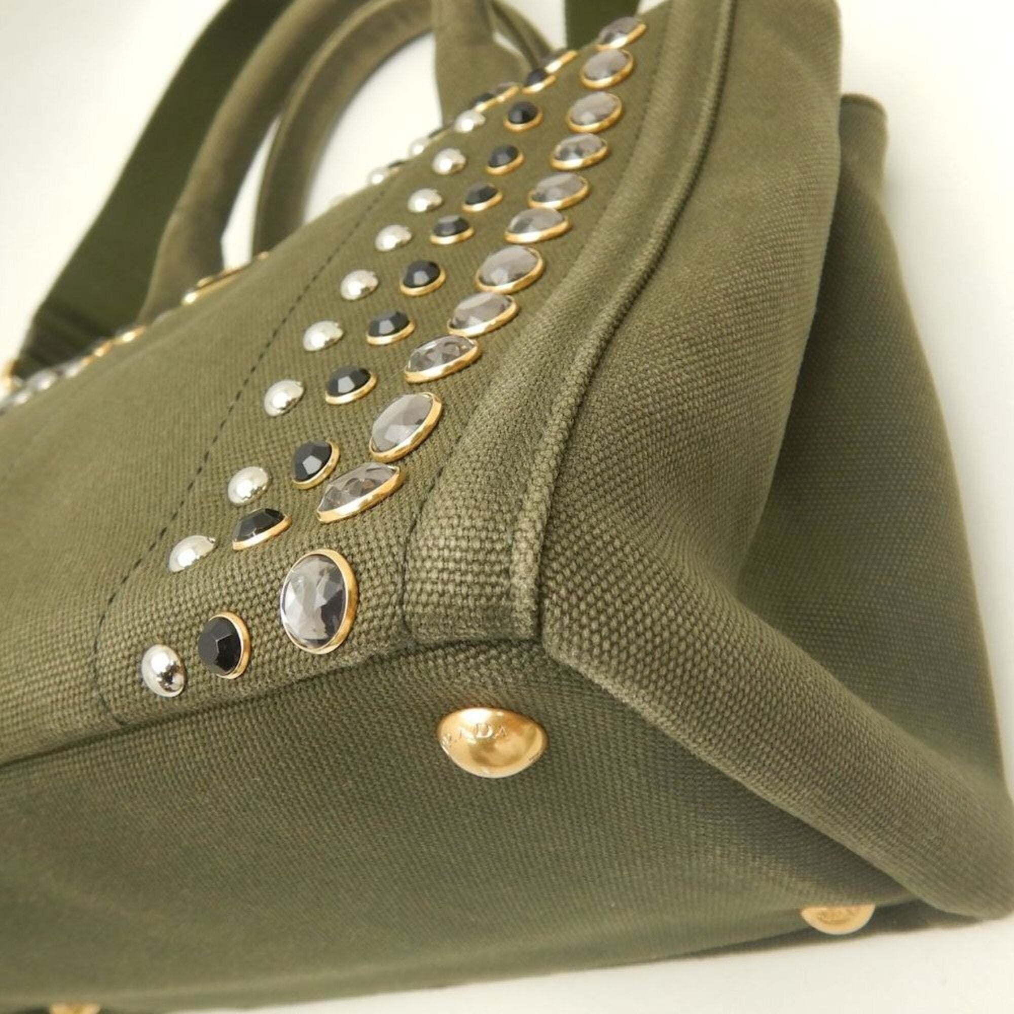 Prada Green Khaki Canvas Tote Bag (Pre-Owned)