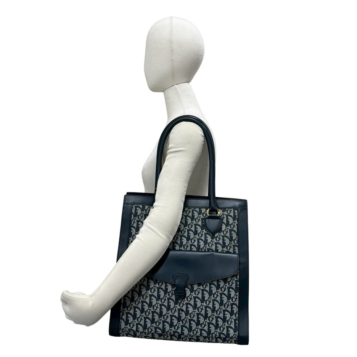 Christian Dior Navy Canvas Leather Handbag Tote Bag (Pre-Owned)