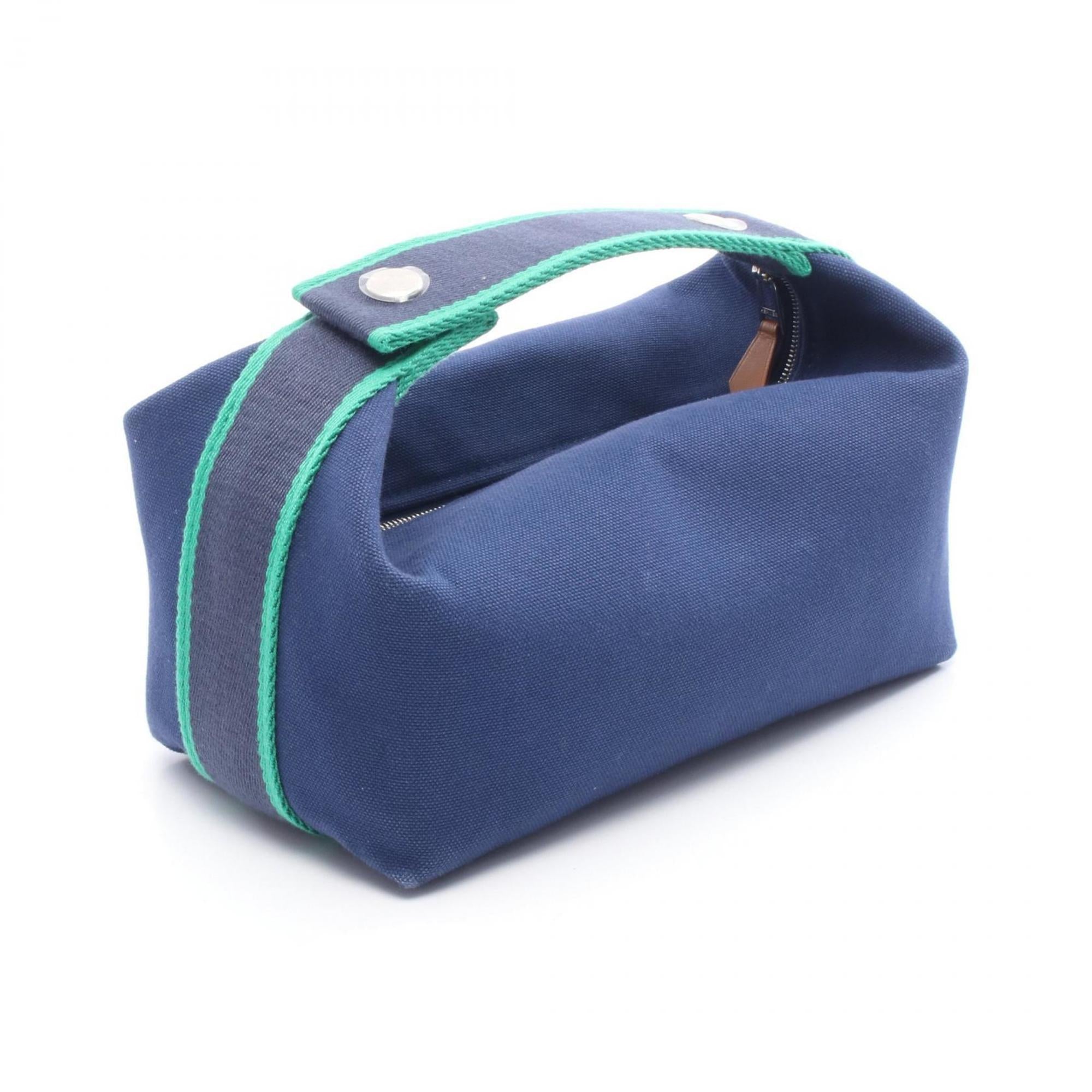 Hermes Blue Green Canvas Handbag (Pre-Owned)