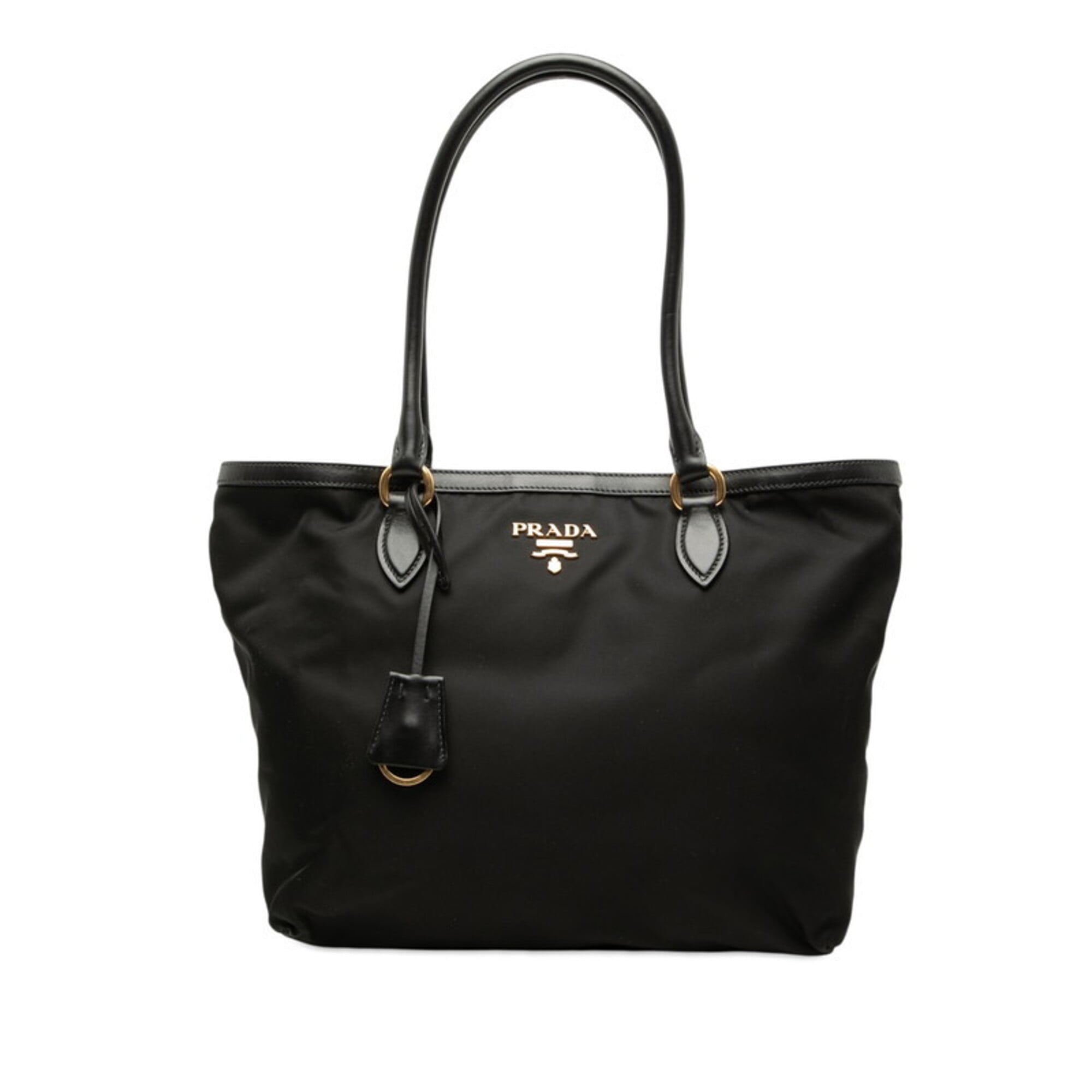 Prada Black Nylon Leather Handbag Tote Bag (Pre-Owned)
