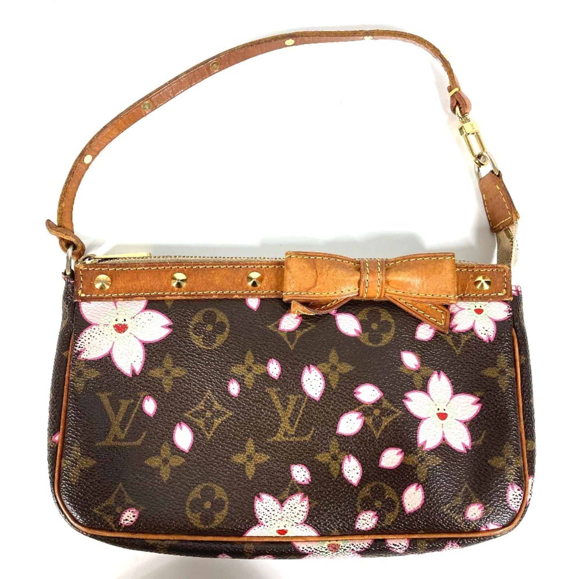 Louis Vuitton Brown Pink Monogram Cherry Blossom Handbag Pouch Shoulder Bag (Pre-Owned)