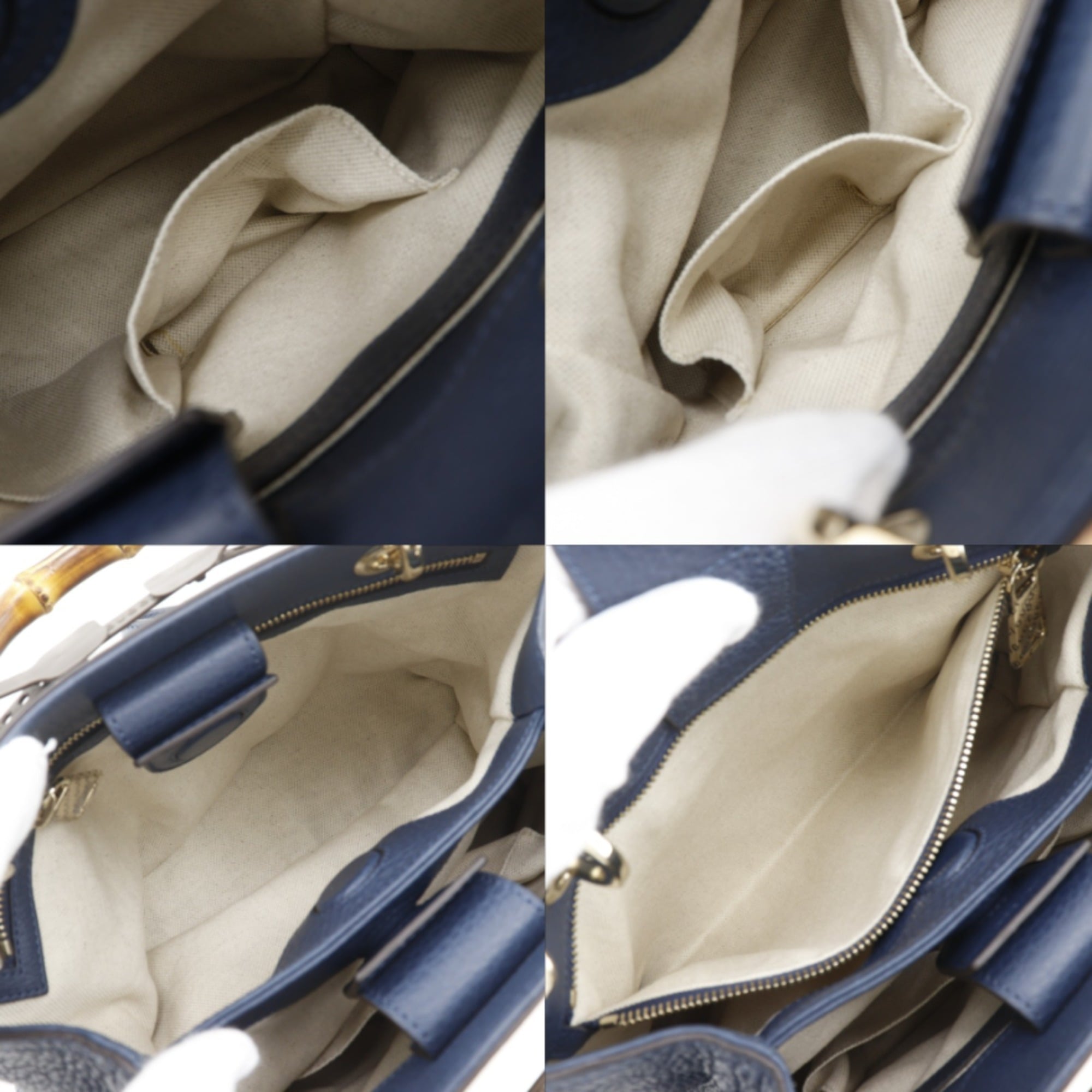 Gucci Navy Leather Handbag Tote Bag (Pre-Owned)