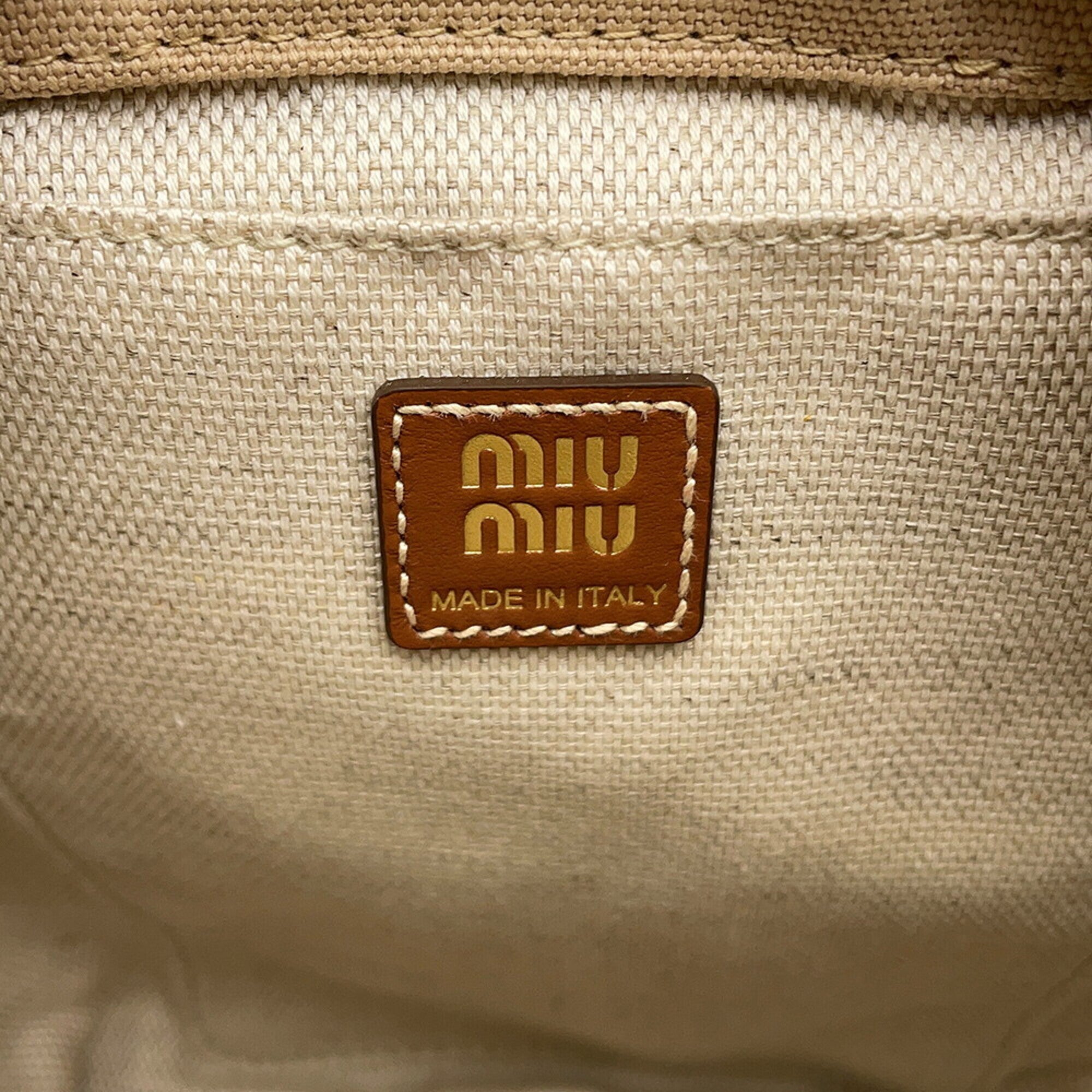 Miu Miu Beige Brown Leather Canvas Backpack Handbag (Pre-Owned)