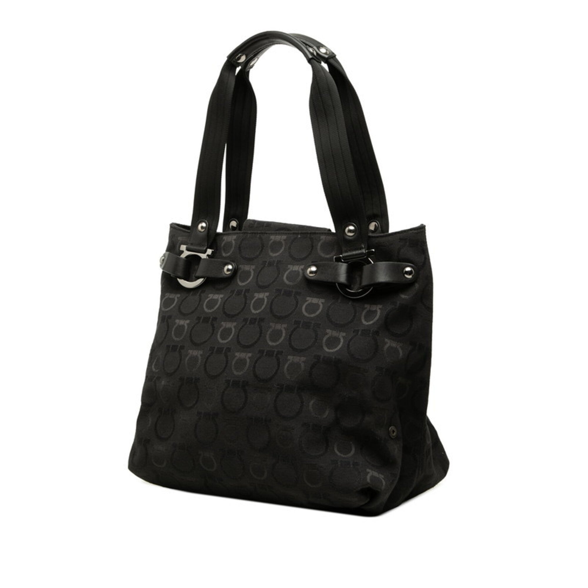 Salvatore Ferragamo Black Canvas Leather Handbag Pouch Tote Bag (Pre-Owned)