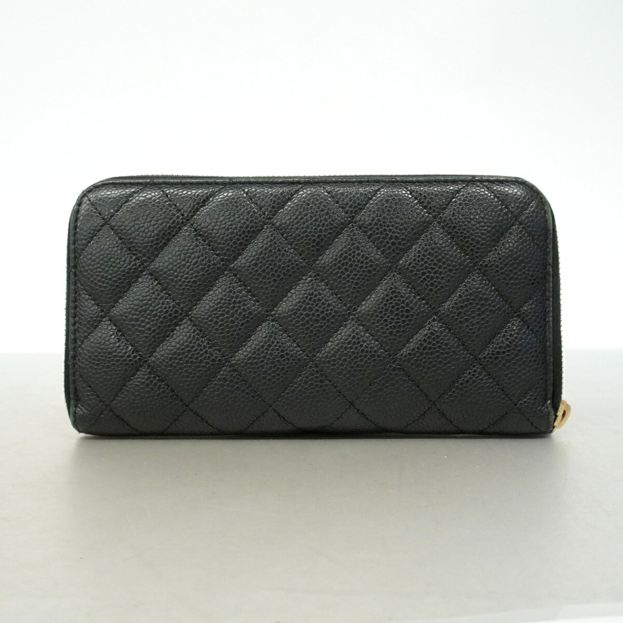 Chanel Black Grained Calfskin Long Wallet (Bi-Fold) (Pre-Owned)