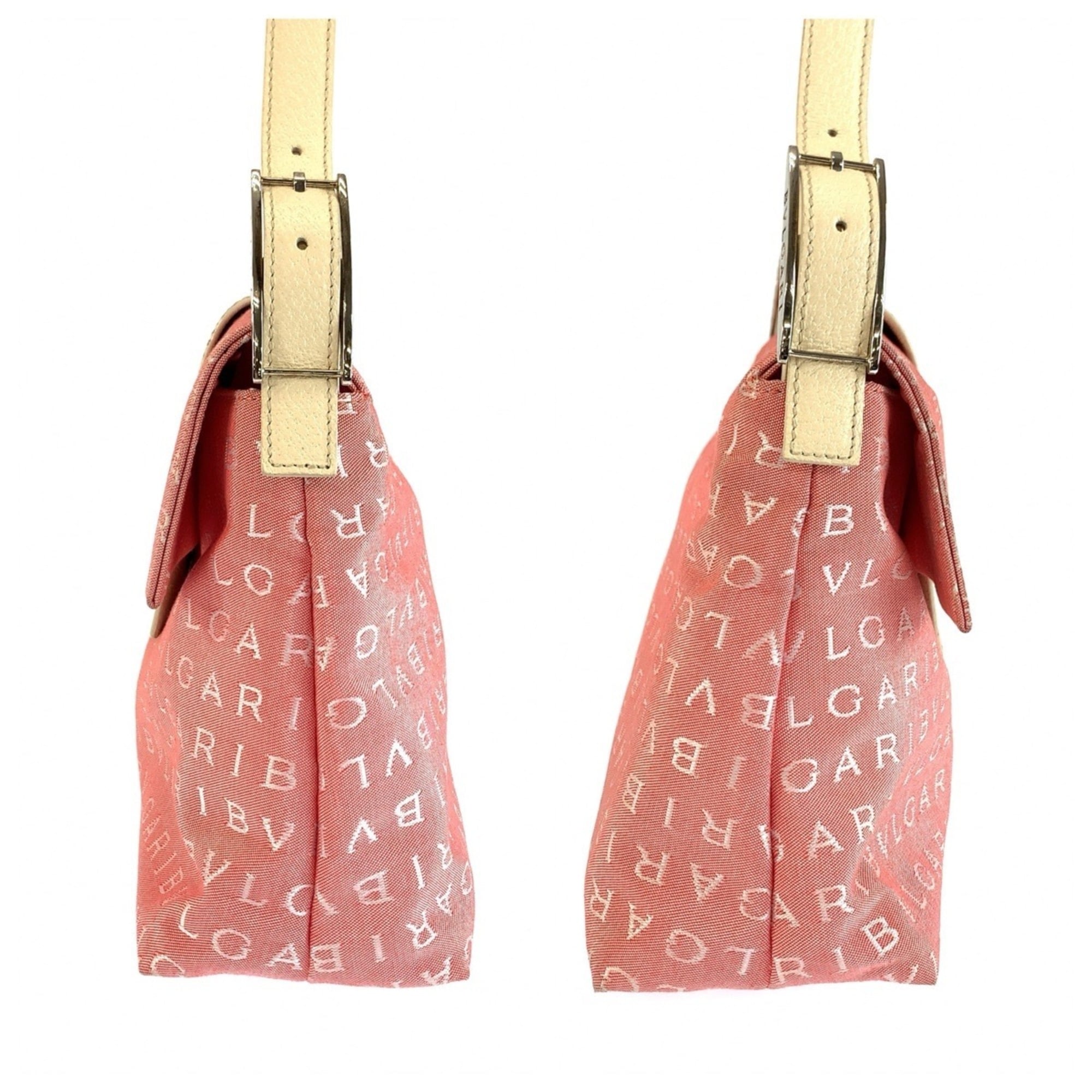 Bvlgari Cream Pink Canvas Leather Handbag Shoulder Bag (Pre-Owned)