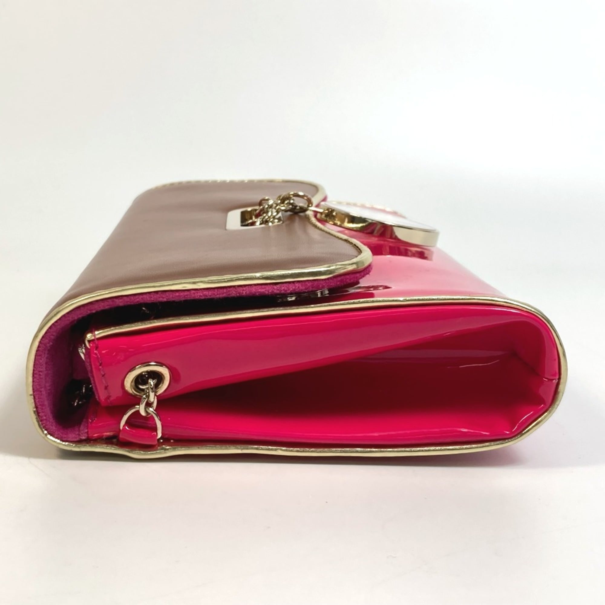 Christian Louboutin Brown Pink Patent Leather Suede Leather Clutch Bag Handbag (Pre-Owned)
