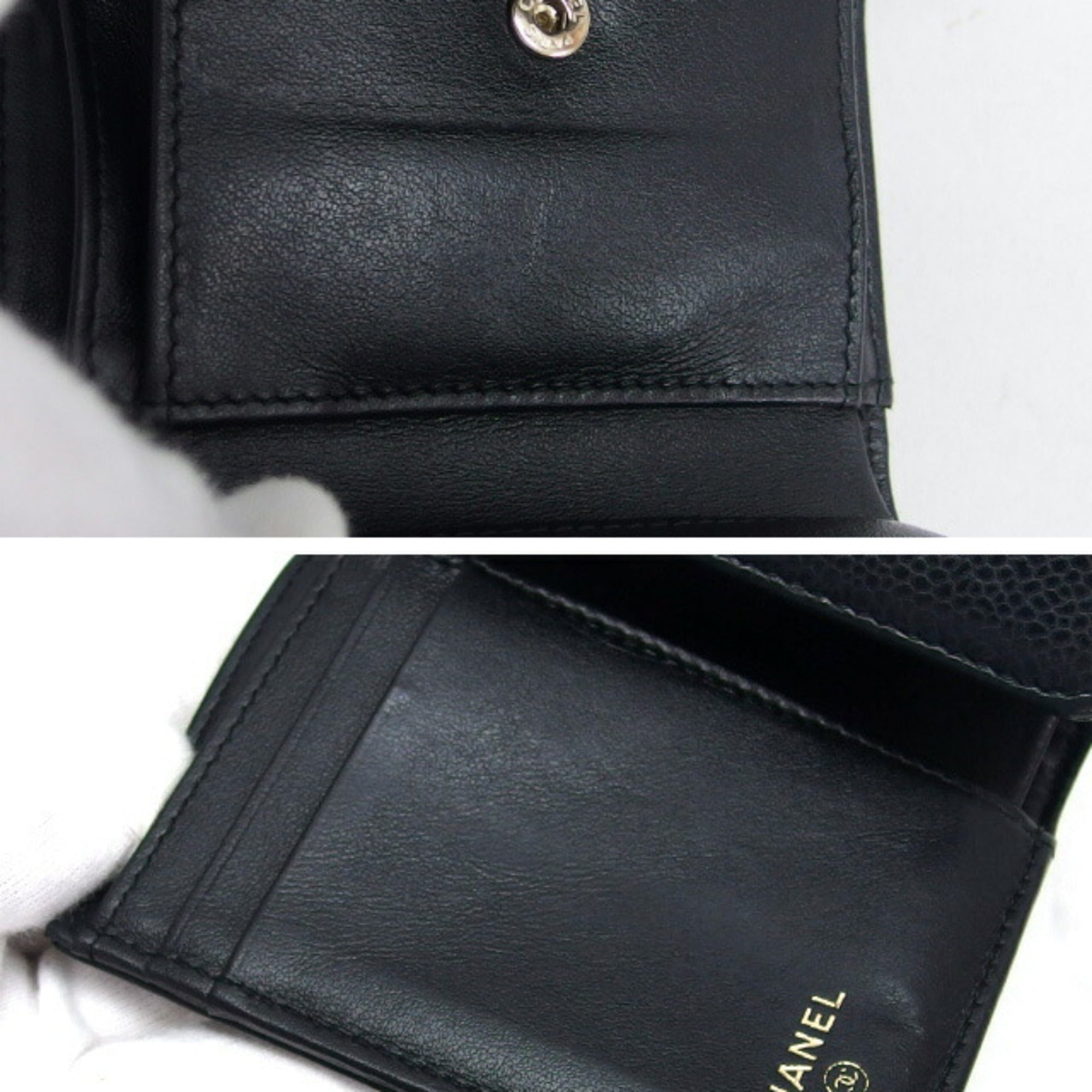 Chanel Black Grained Calfskin Wallet (Tri-Fold) (Pre-Owned)