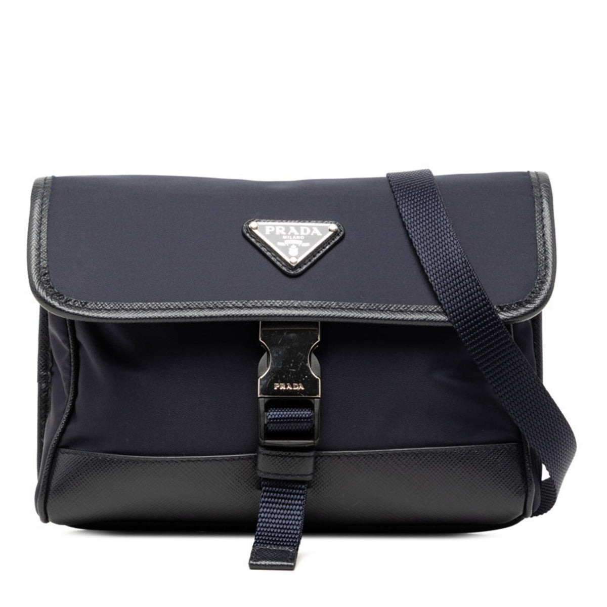 Prada Navy Nylon Leather Shoulder Bag (Pre-Owned)