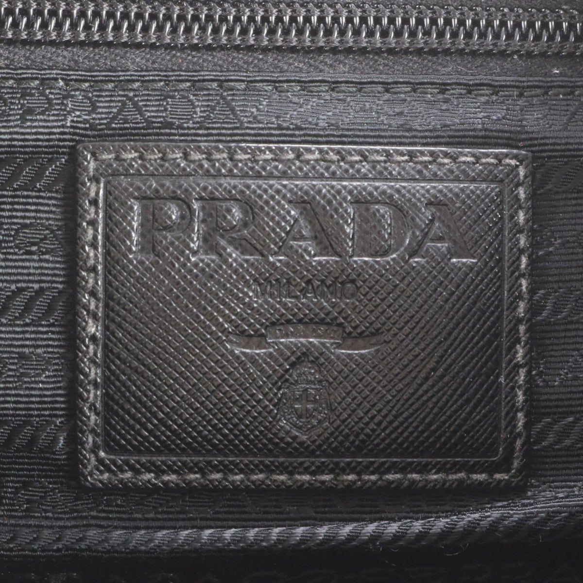 Prada Black Gray Leather Nylon Backpack (Pre-Owned)