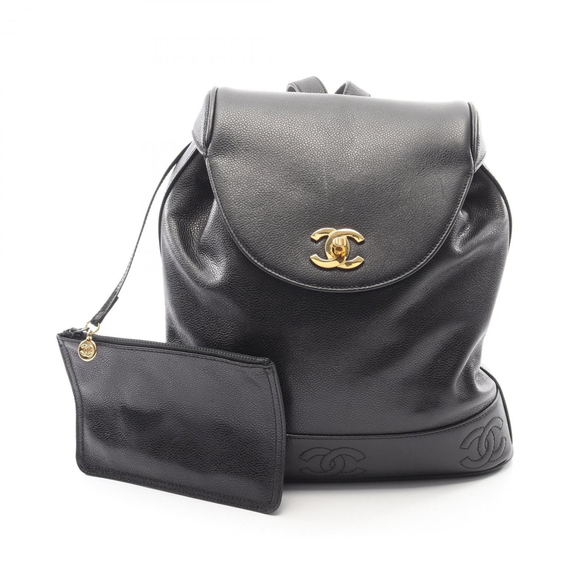 Chanel Black Grained Calfskin Backpack Handbag (Pre-Owned)