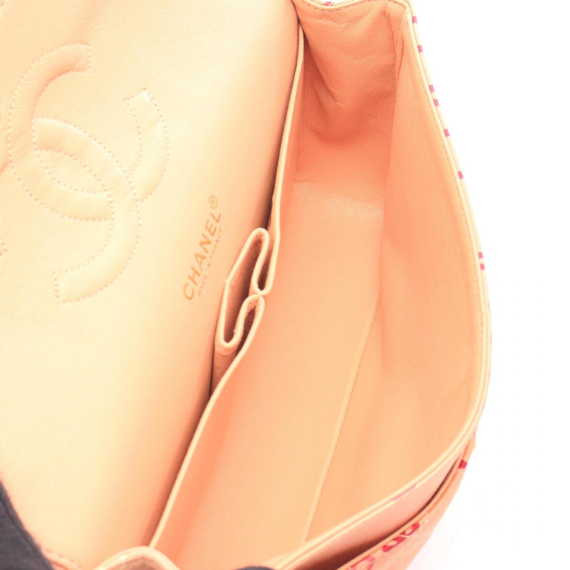 Chanel Multi-Color Pink Canvas Leather Handbag Shoulder Bag (Pre-Owned)