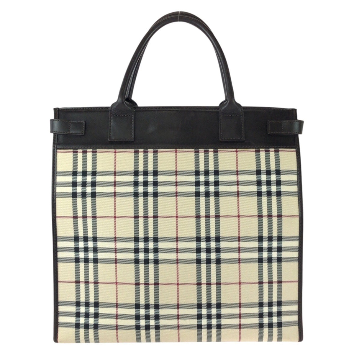 Burberry Beige Dark Brown Canvas Leather Shoulder Bag Tote Bag (Pre-Owned)