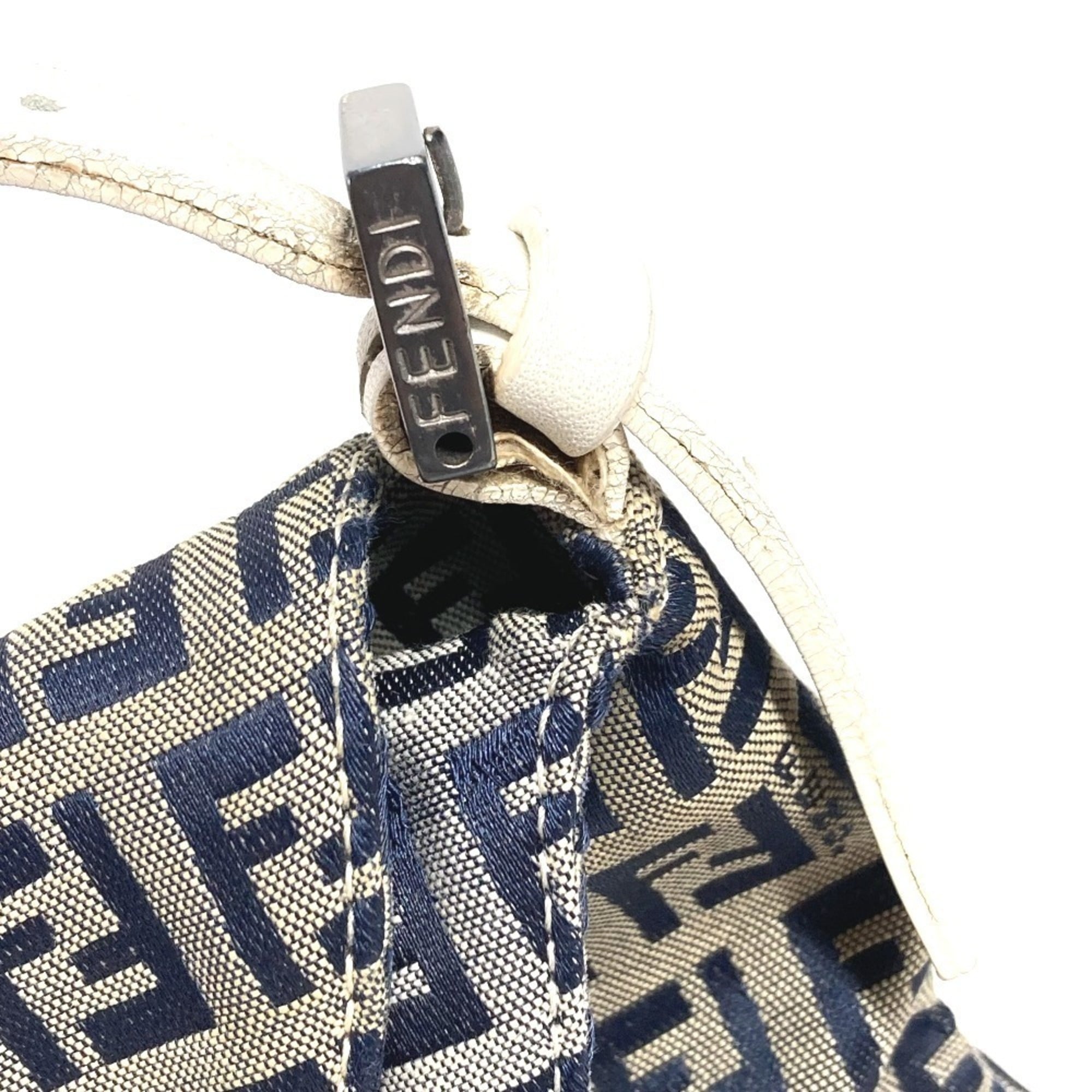 Fendi Navy White Zucchino Handbag Shoulder Bag (Pre-Owned)