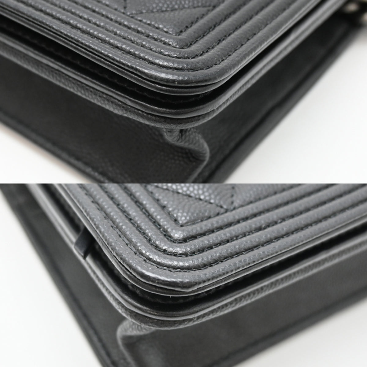 Chanel Black Grained Calfskin Chain/Shoulder Wallet (Pre-Owned)