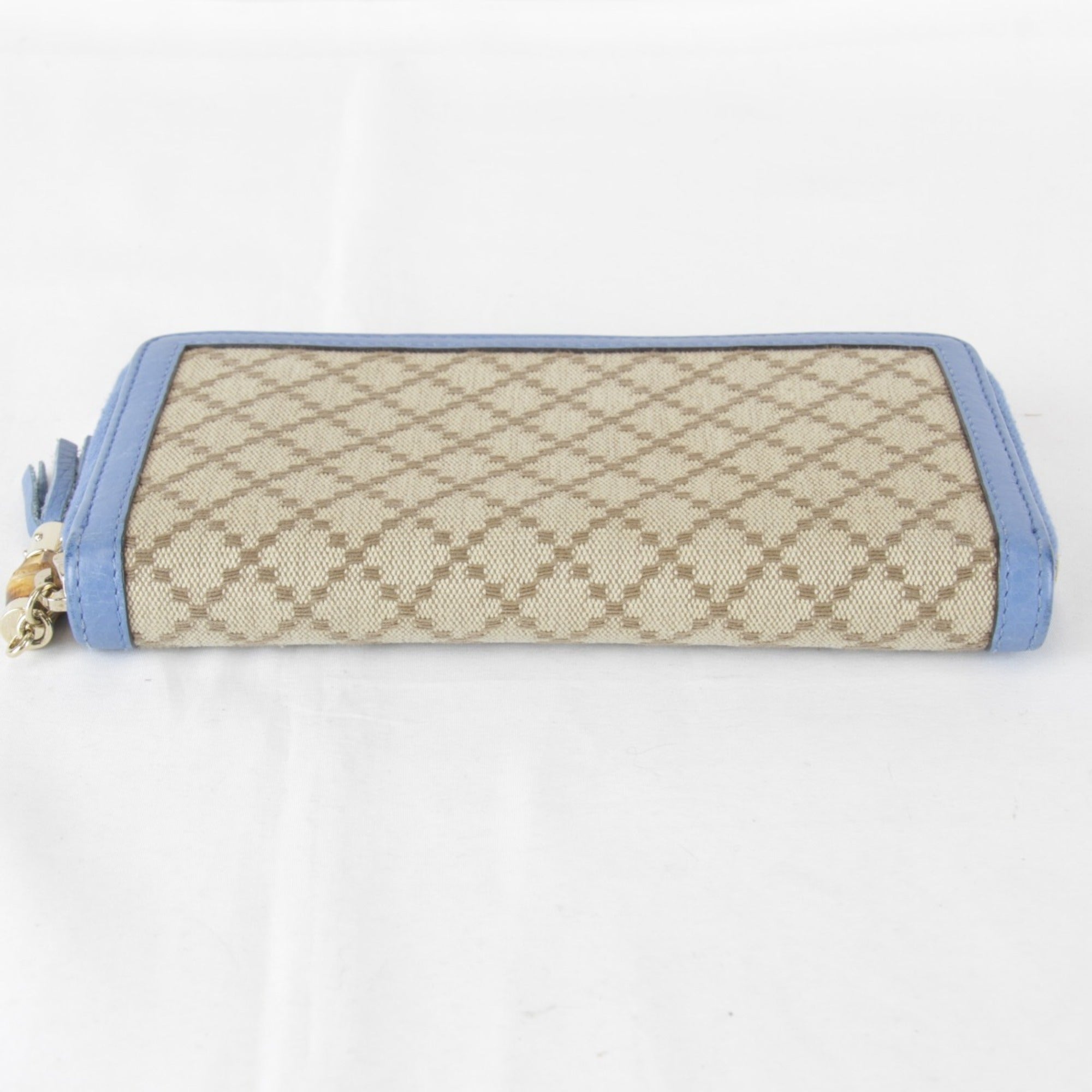 Gucci Blue Canvas Leather Long Wallet (Bi-Fold) (Pre-Owned)