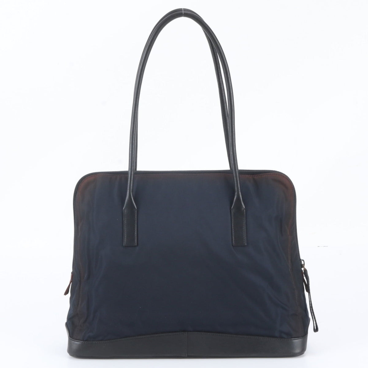 Prada Navy Leather Nylon Shoulder Bag Tote Bag (Pre-Owned)