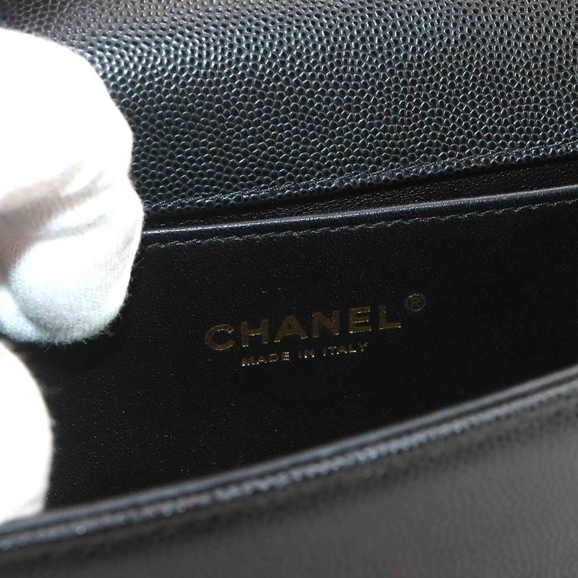 Chanel Boy Chanel Black Grained Calfskin Handbag Shoulder Bag (Pre-Owned)