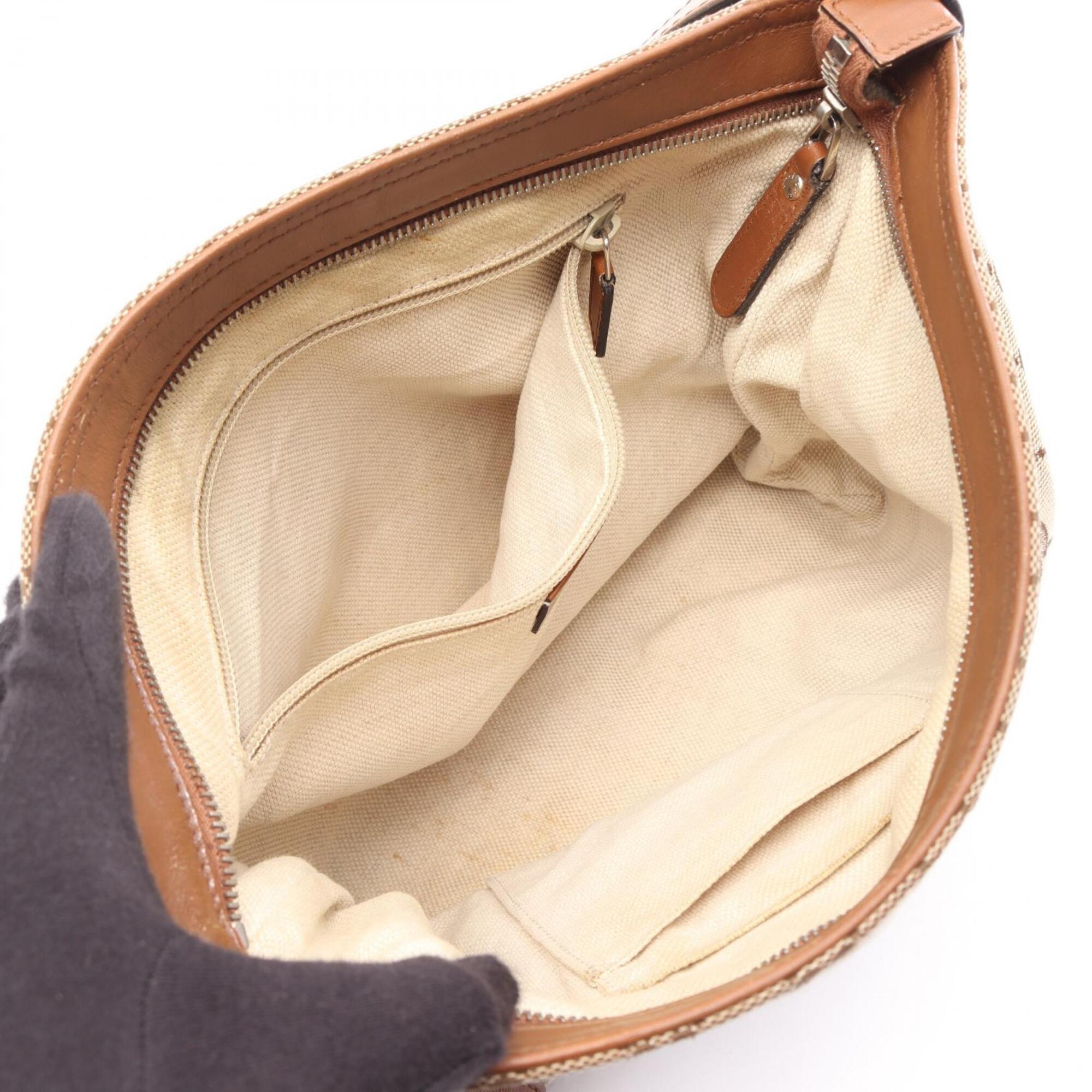 Gucci Beige Brown Gg Canvas Leather Handbag Shoulder Bag (Pre-Owned)