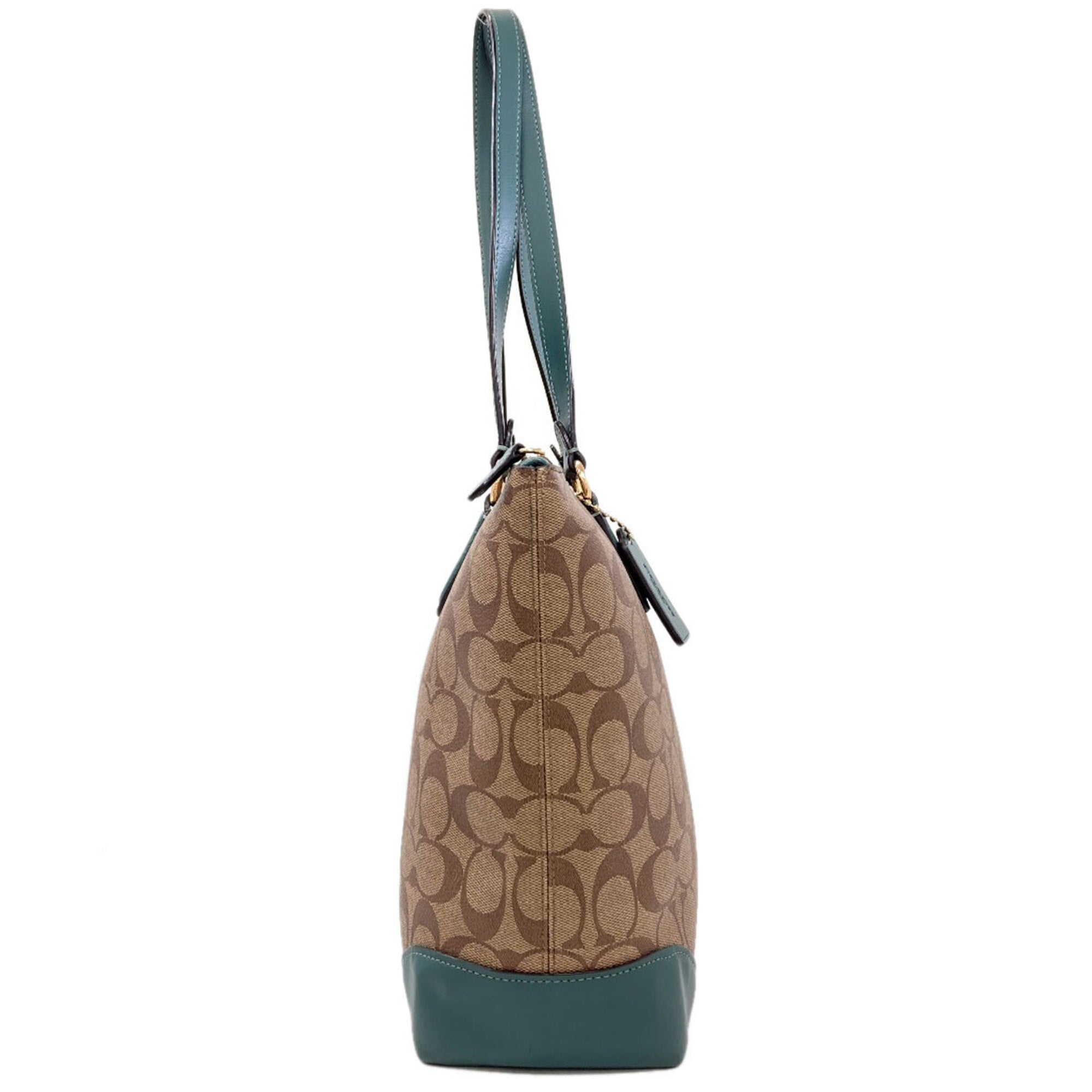Coach Brown Green Leather Tote Bag (Pre-Owned)