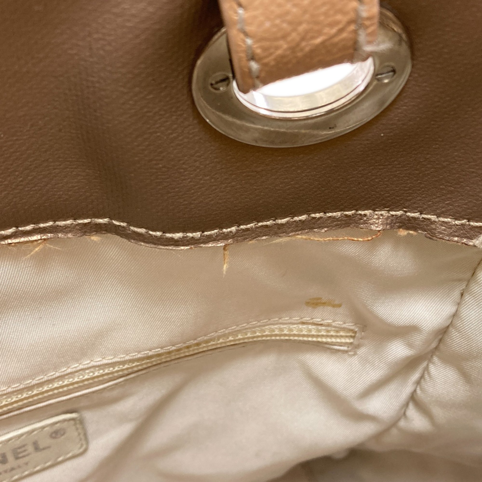Chanel Gold Canvas Leather Tote Bag (Pre-Owned)
