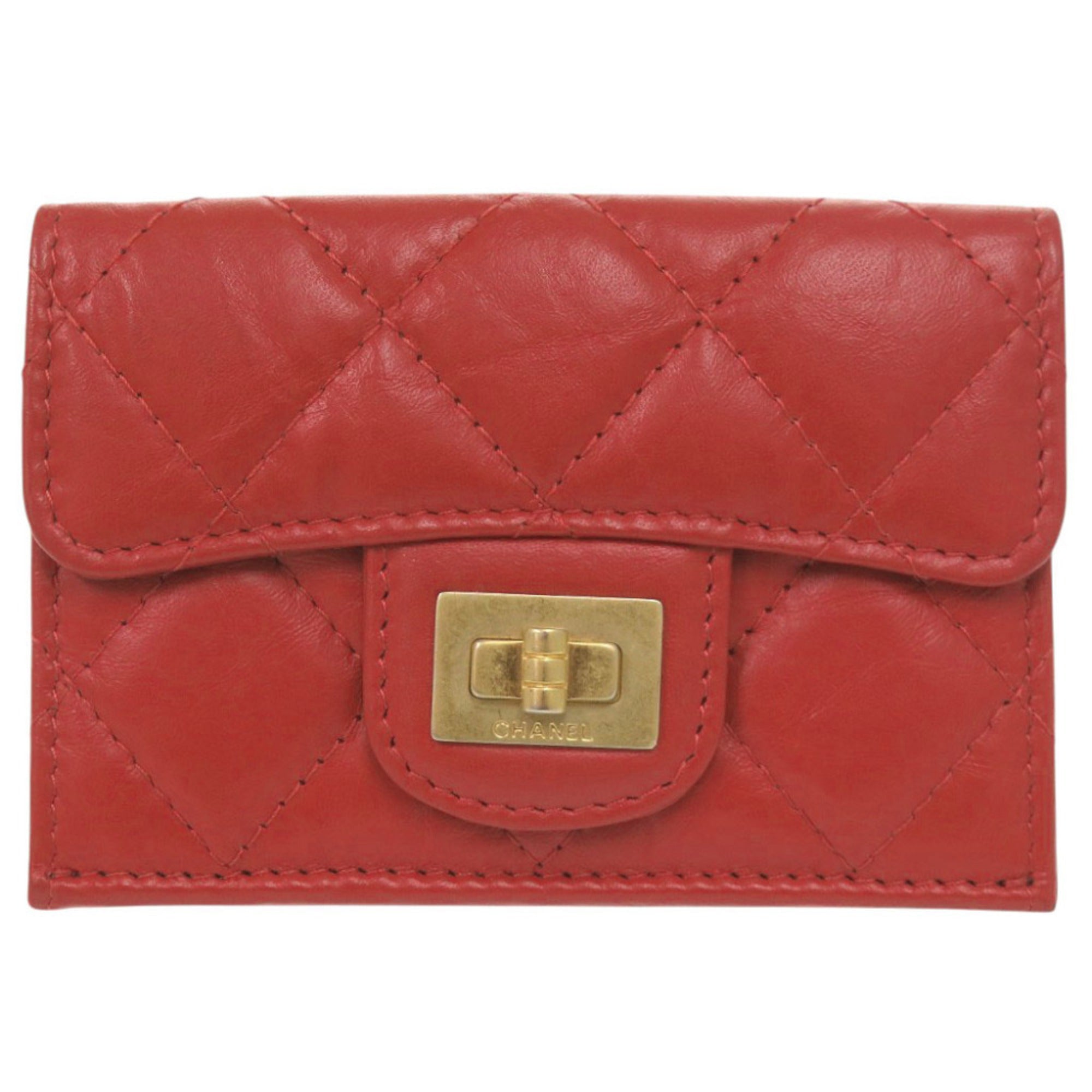 Chanel Red Color Leather Wallet (Tri-Fold) (Pre-Owned)
