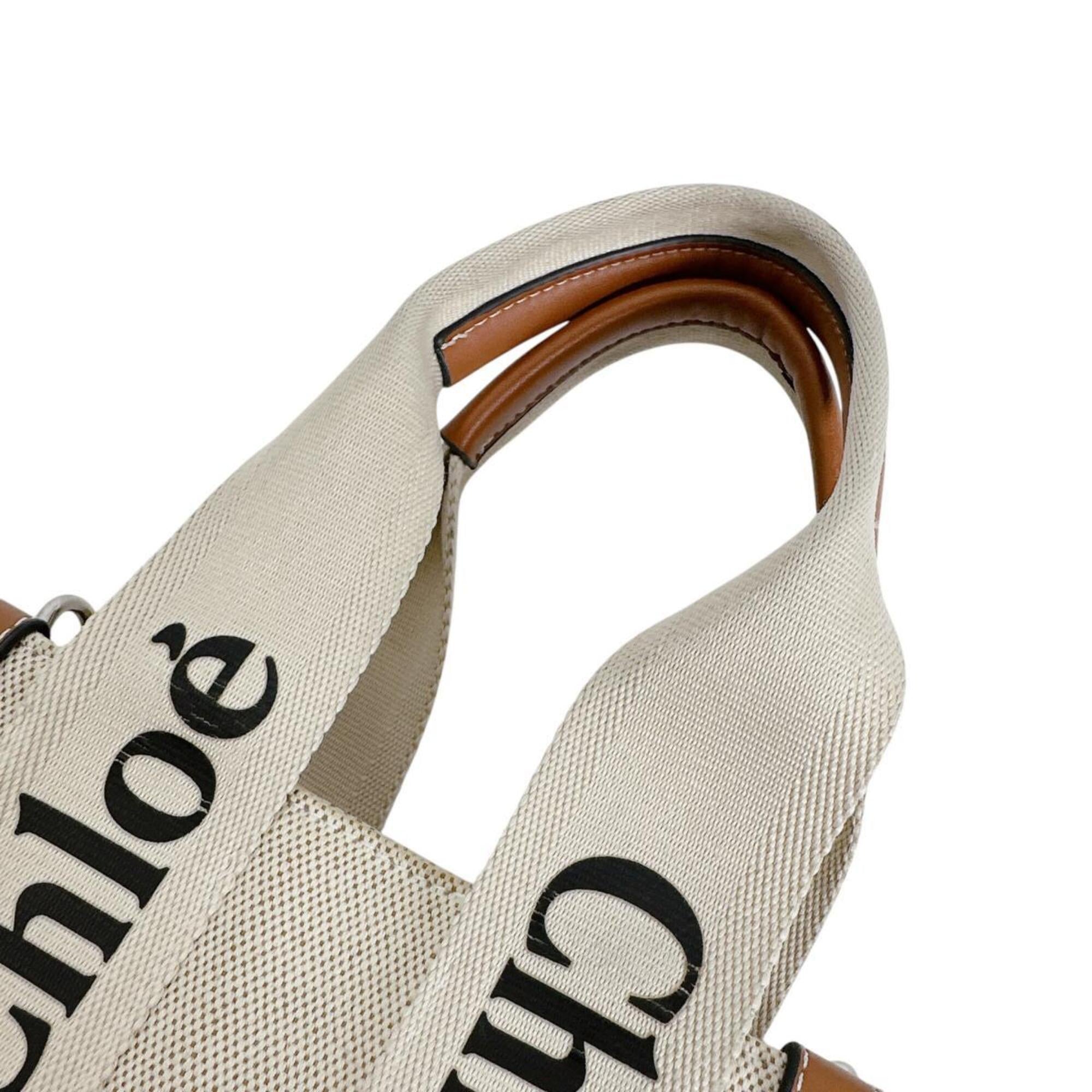 Chloé Beige Canvas Leather Handbag Tote Bag (Pre-Owned)