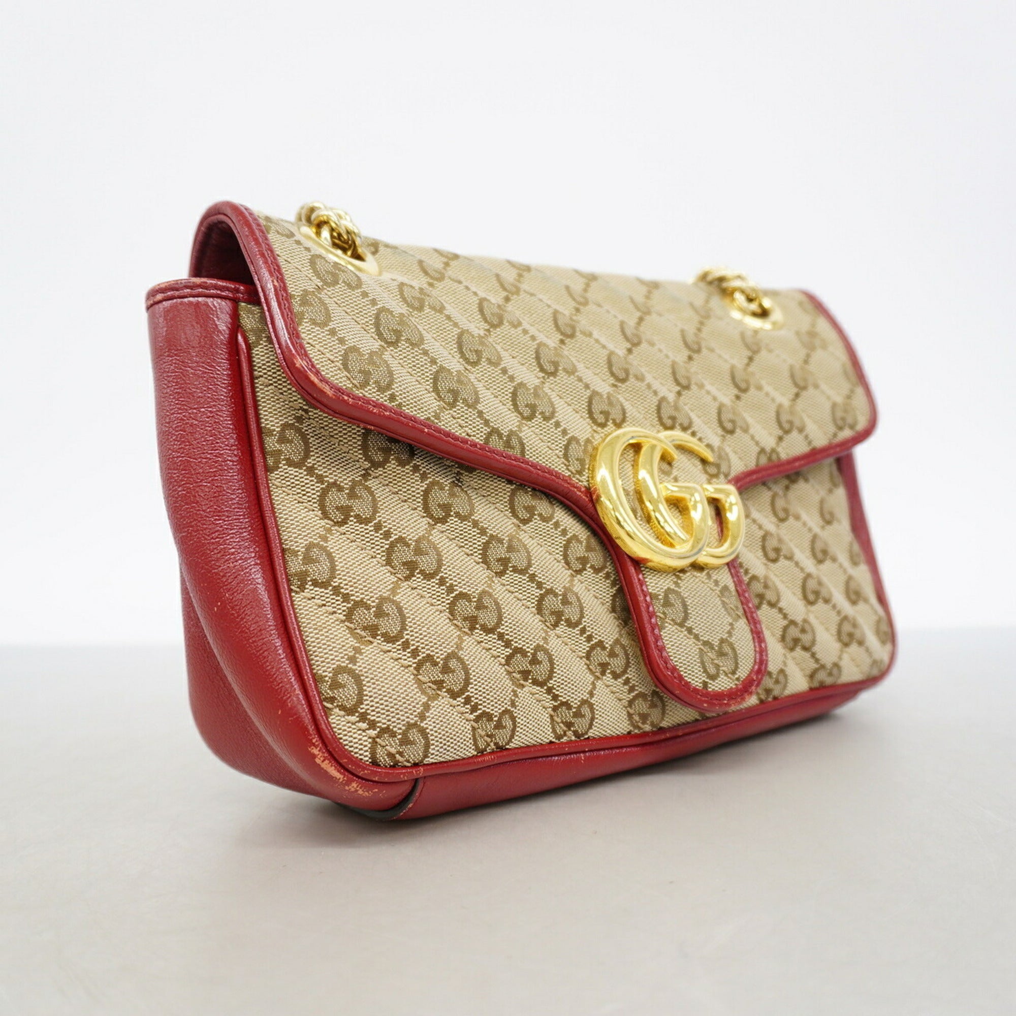 Gucci Beige Red Color Canvas Shoulder Bag (Pre-Owned)