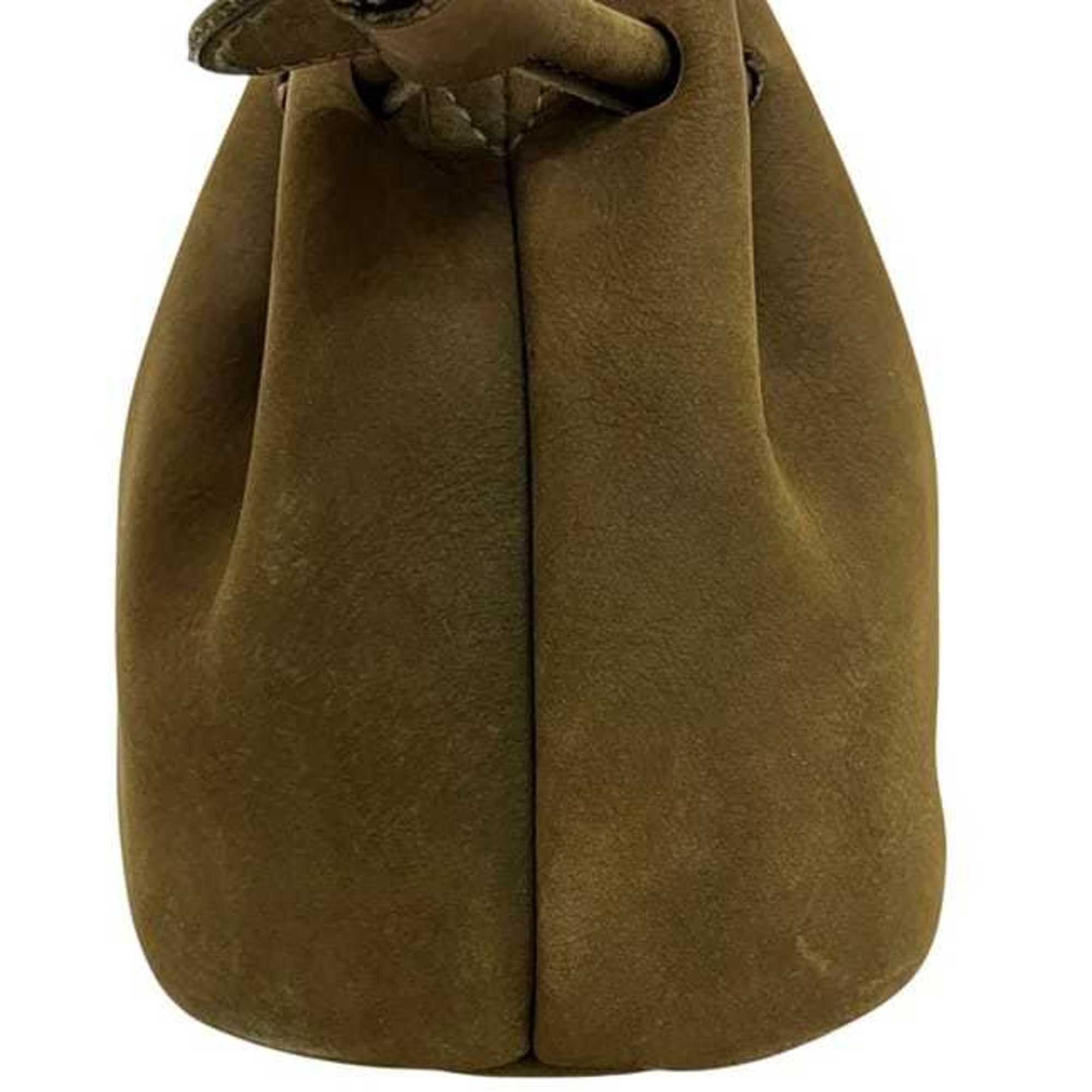 Salvatore Ferragamo Green Khaki Suede Leather Handbag (Pre-Owned)