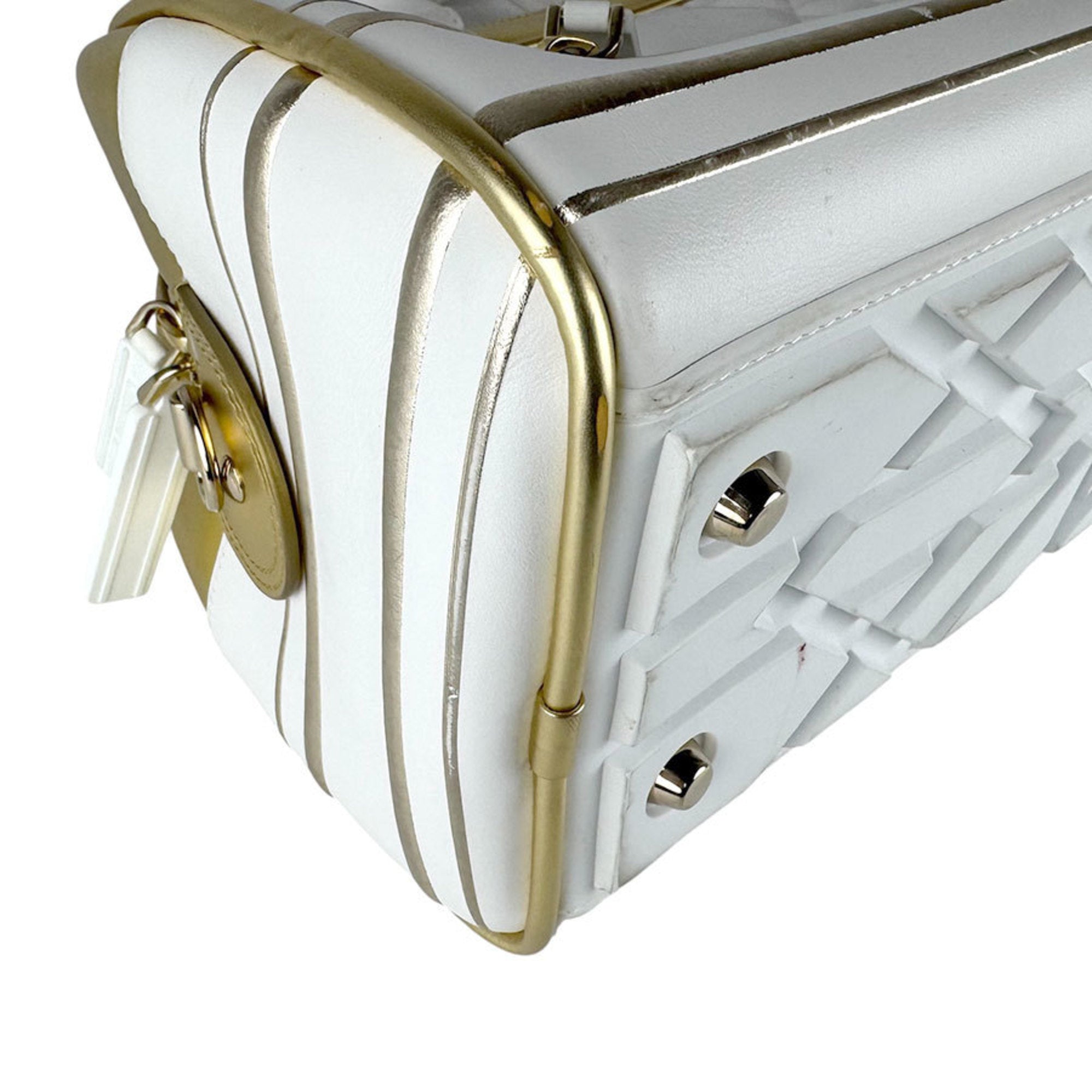 Christian Dior Gold White Leather Handbag Shoulder Bag (Pre-Owned)