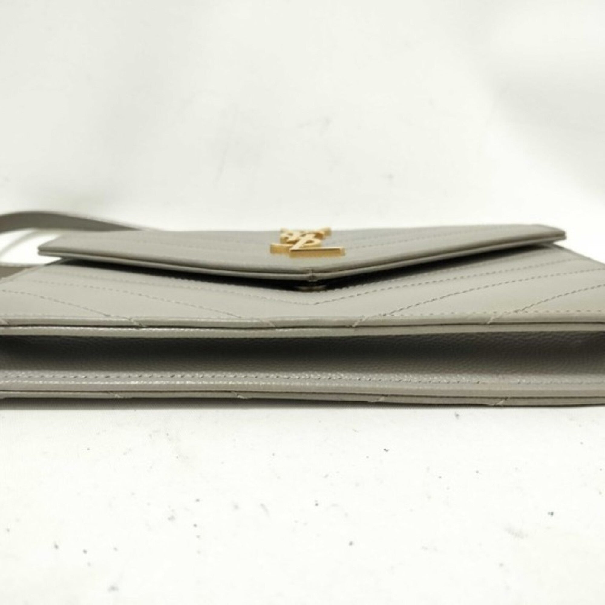 Yves Saint Laurent Gray Leather Chain/Shoulder Wallet (Pre-Owned)