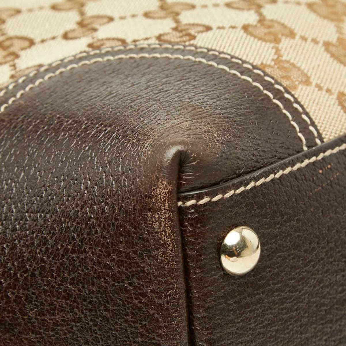 Gucci Beige Brown Canvas Leather Tote Bag (Pre-Owned)