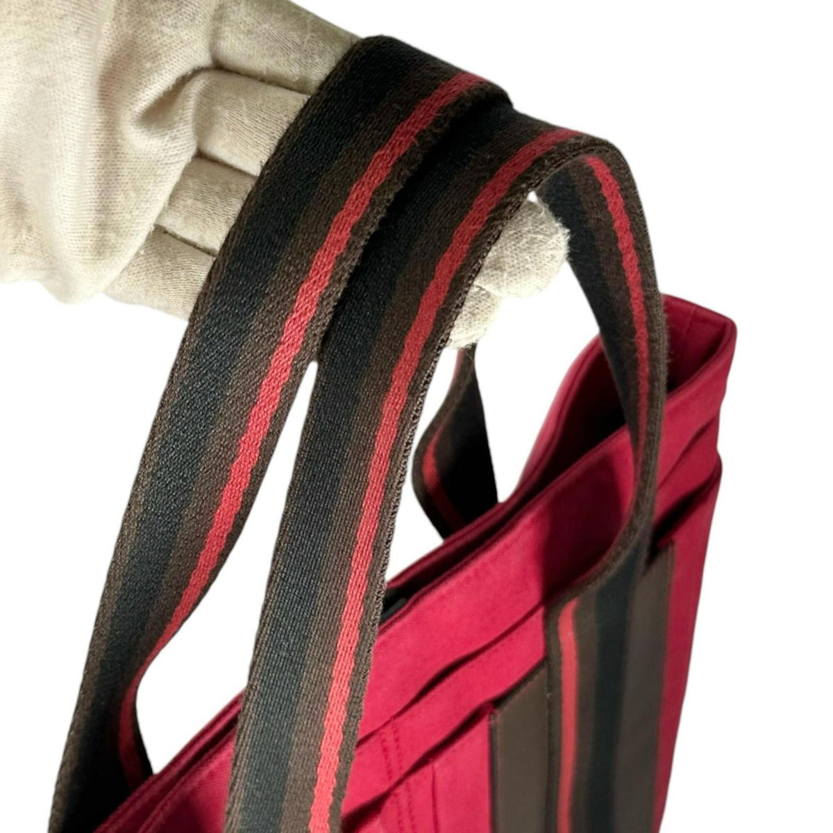 Hermes Black Brown Red Color Canvas Leather Handbag (Pre-Owned)