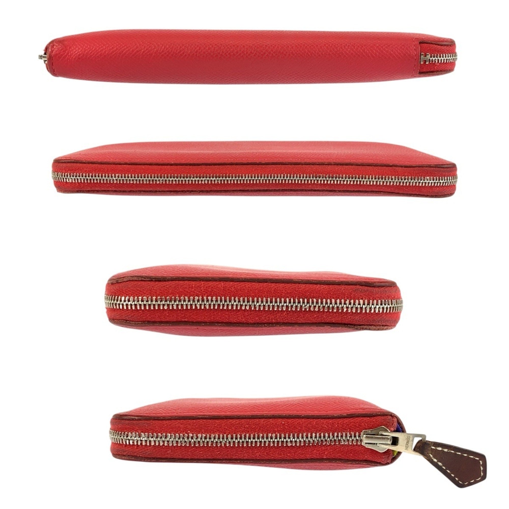 Hermes Red Color Epsom Leather Silk Long Wallet (Bi-Fold) (Pre-Owned)